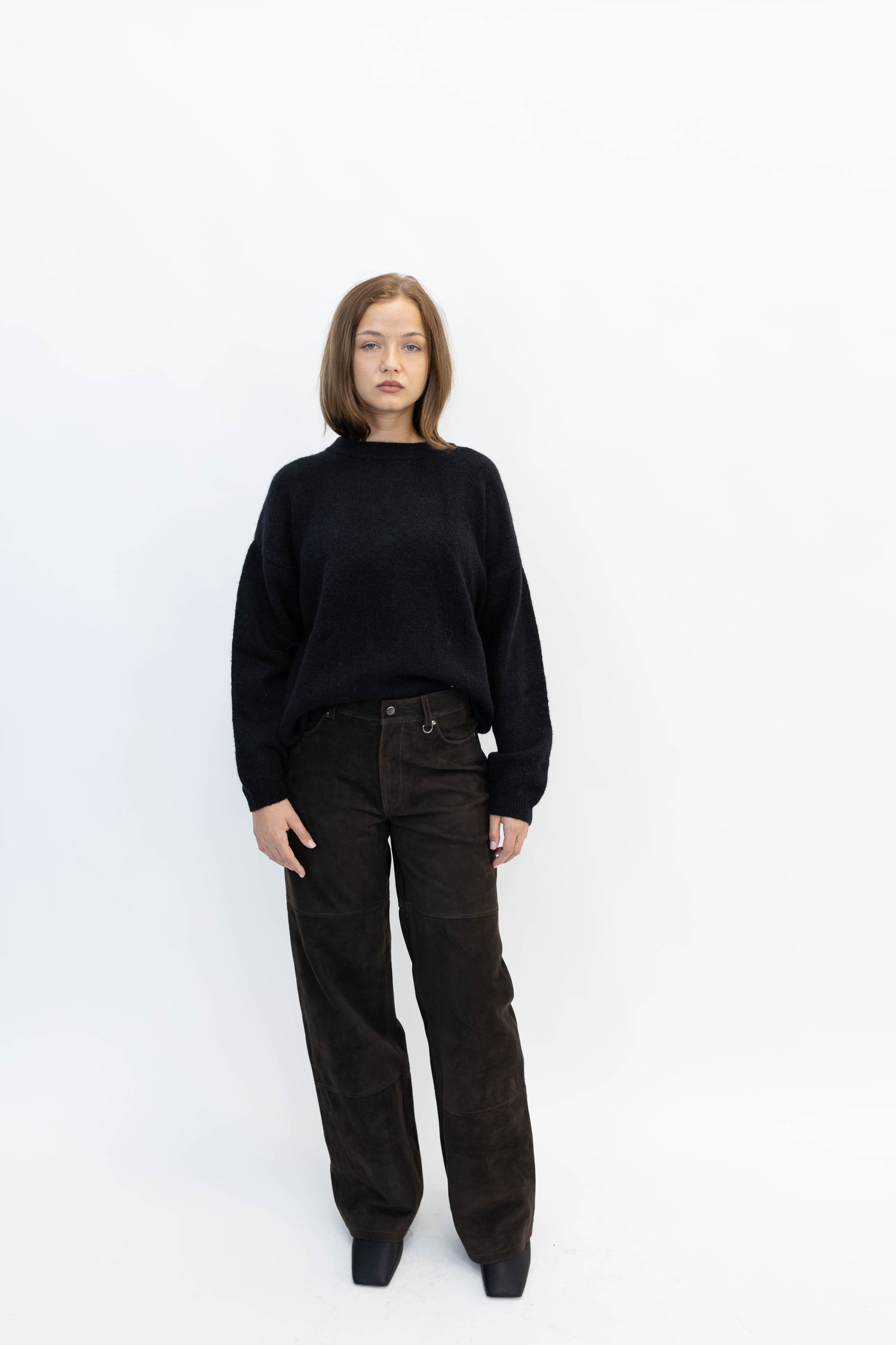 SPIRIT SUEDE TROUSERS IN CHOCOLATE PANT OVAL SQUARE 
