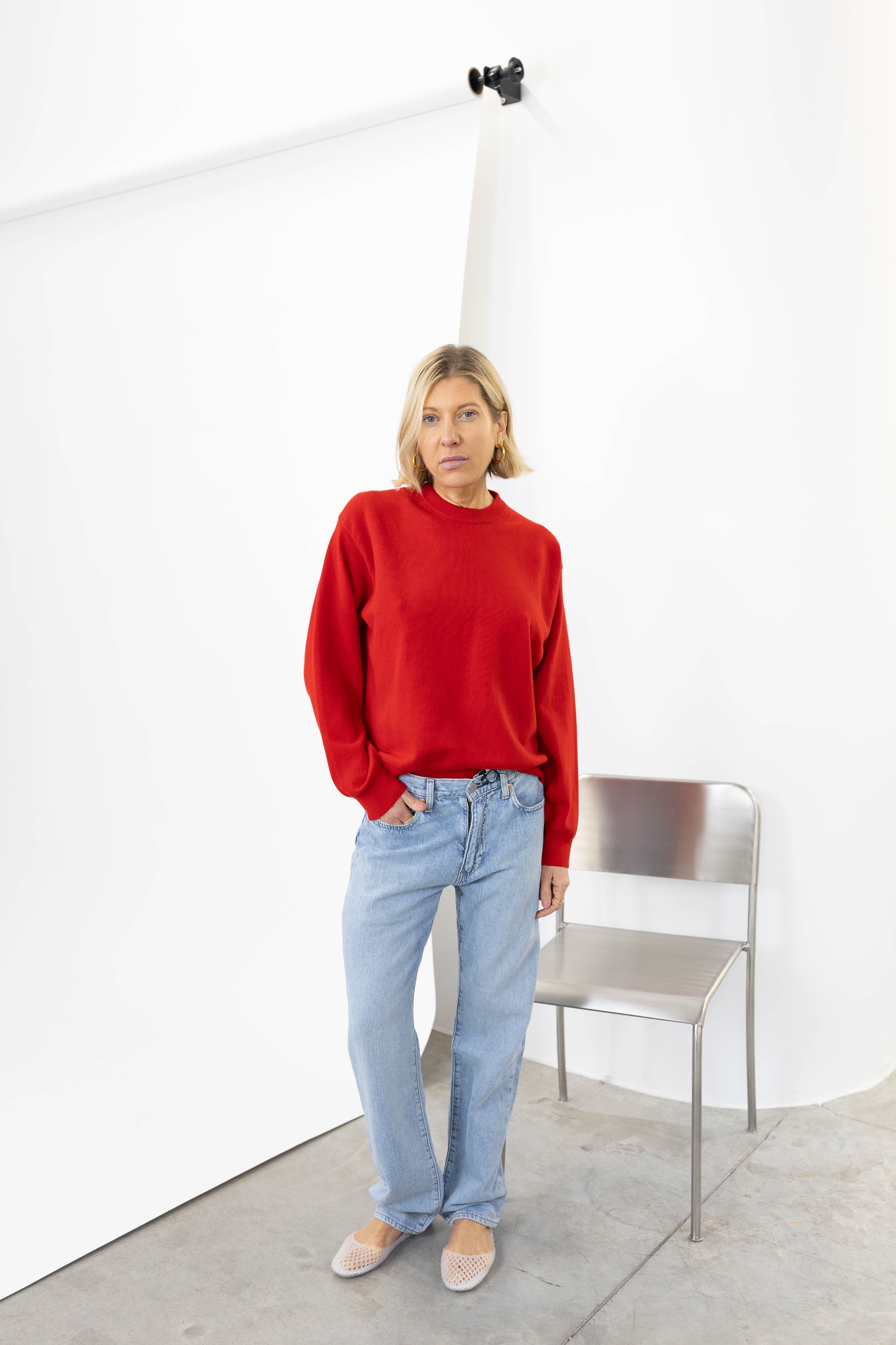 CREWNECK WITH OPEN NECK IN RED KNIT ROHE 