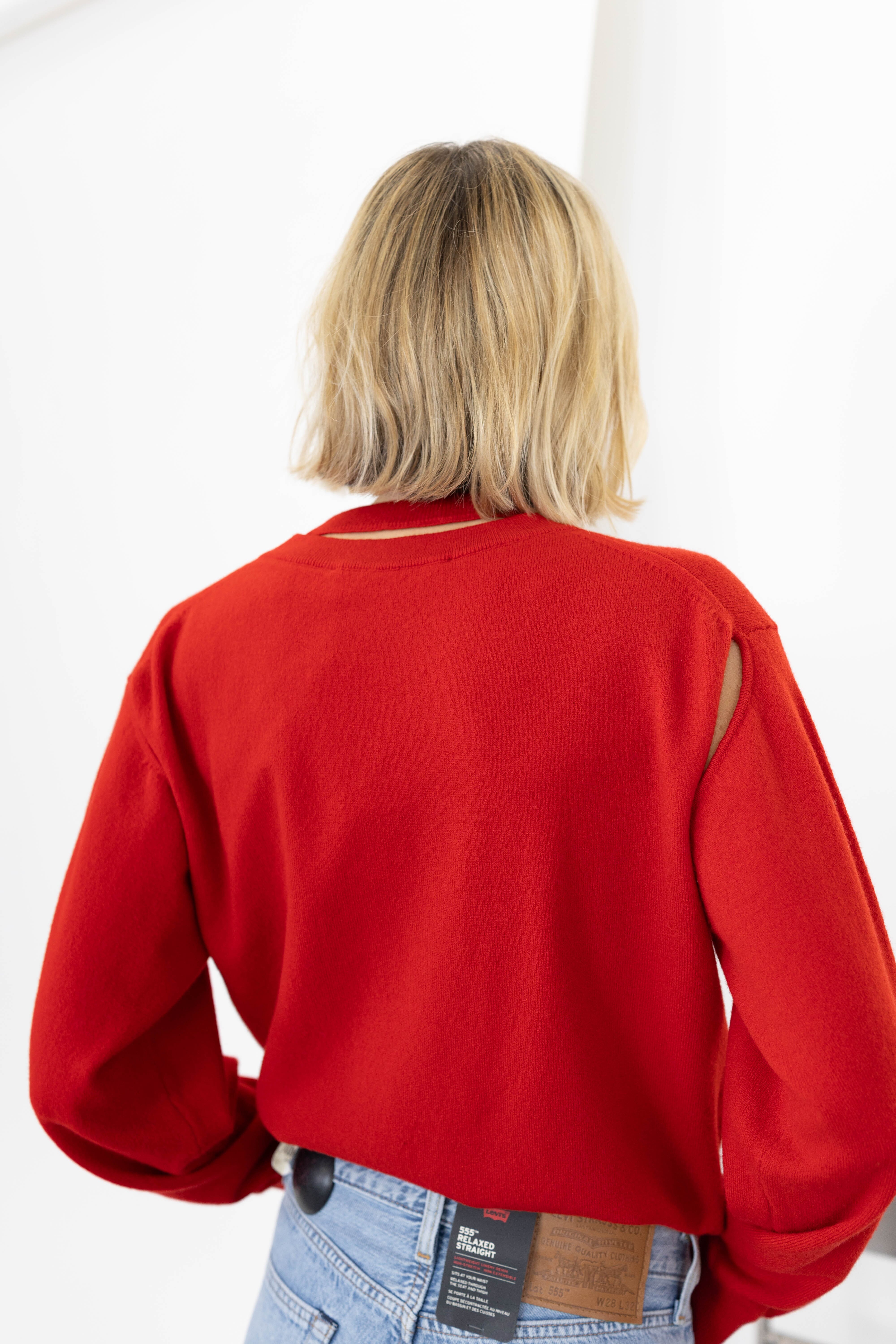 CREWNECK WITH OPEN NECK IN RED KNIT ROHE 