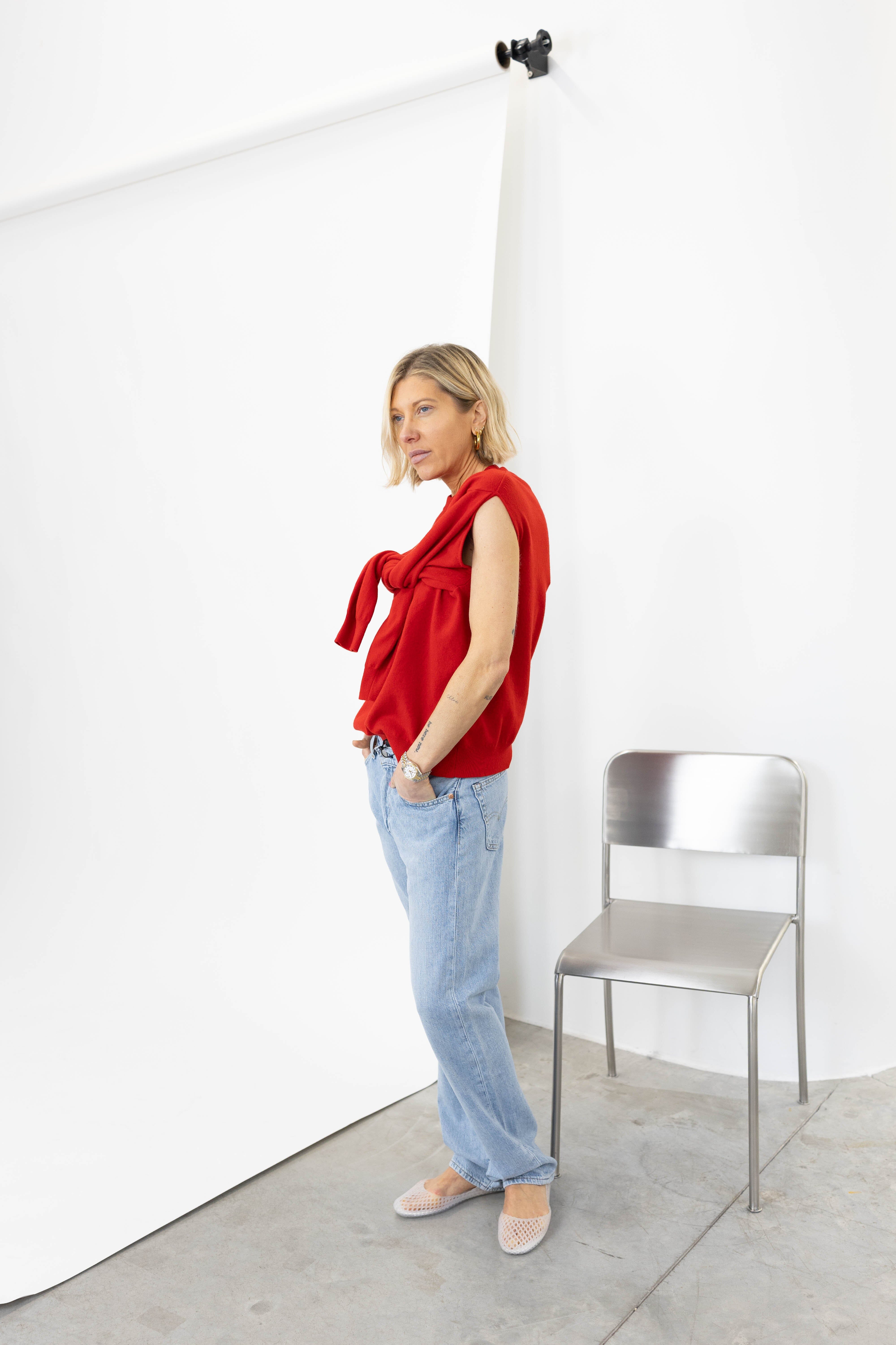 CREWNECK WITH OPEN NECK IN RED KNIT ROHE 