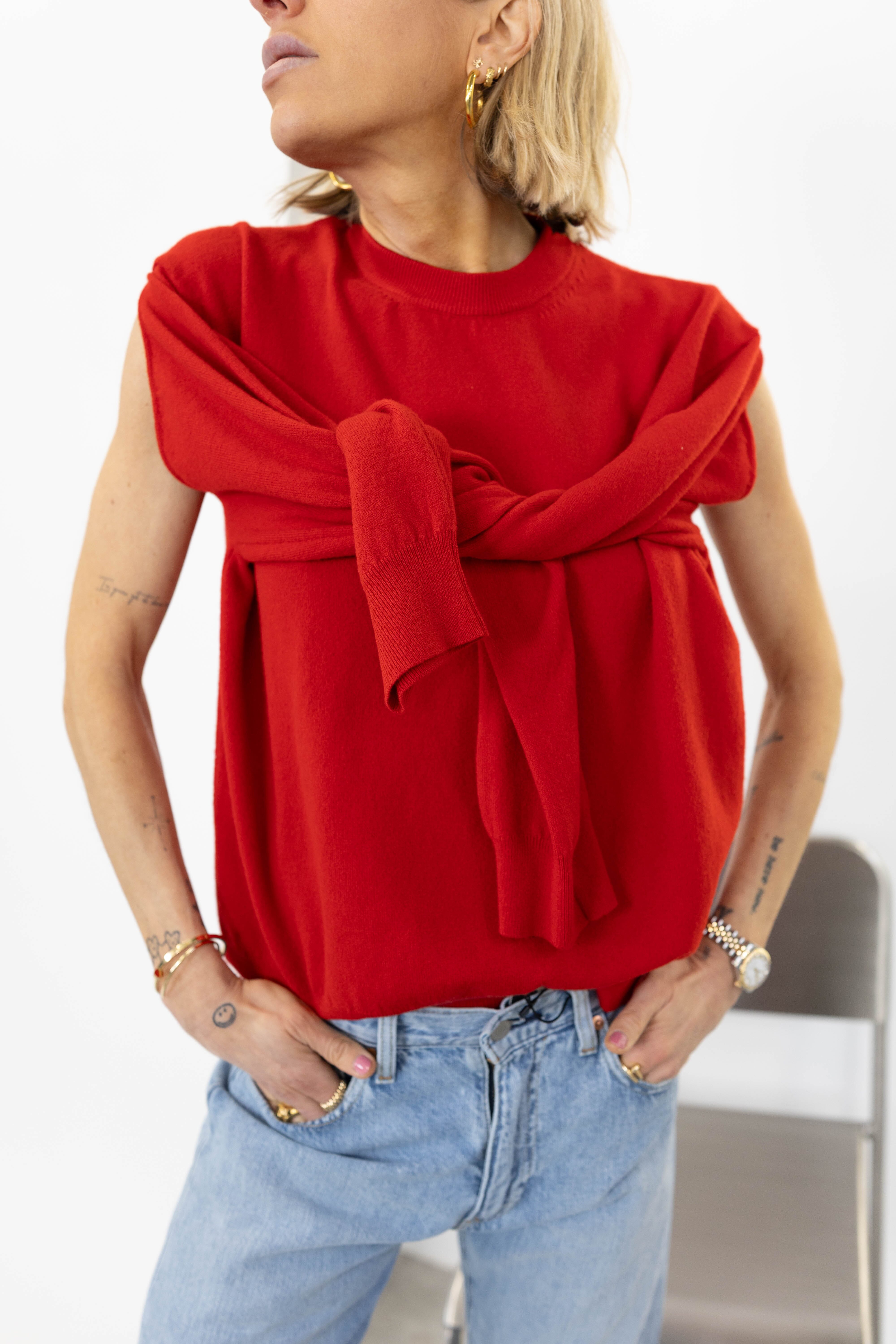 CREWNECK WITH OPEN NECK IN RED KNIT ROHE 