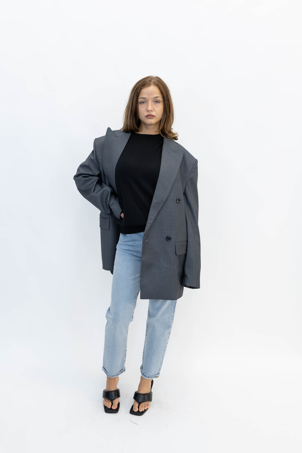 DOUBLE CHEST BLAZER IN GREY BLAZER LA PISCINE 