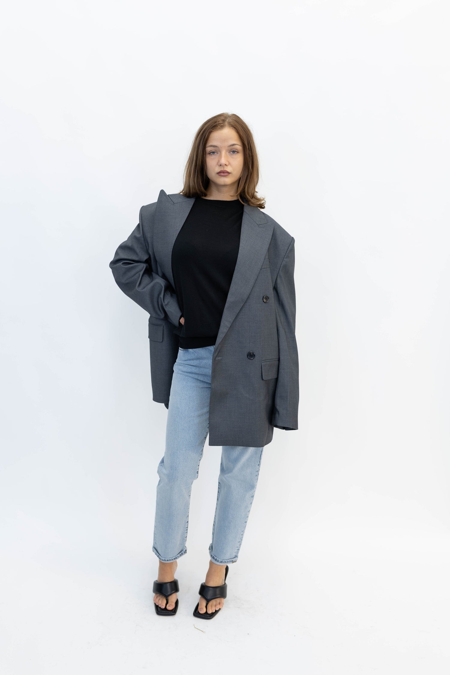 DOUBLE CHEST BLAZER IN GREY BLAZER LA PISCINE 