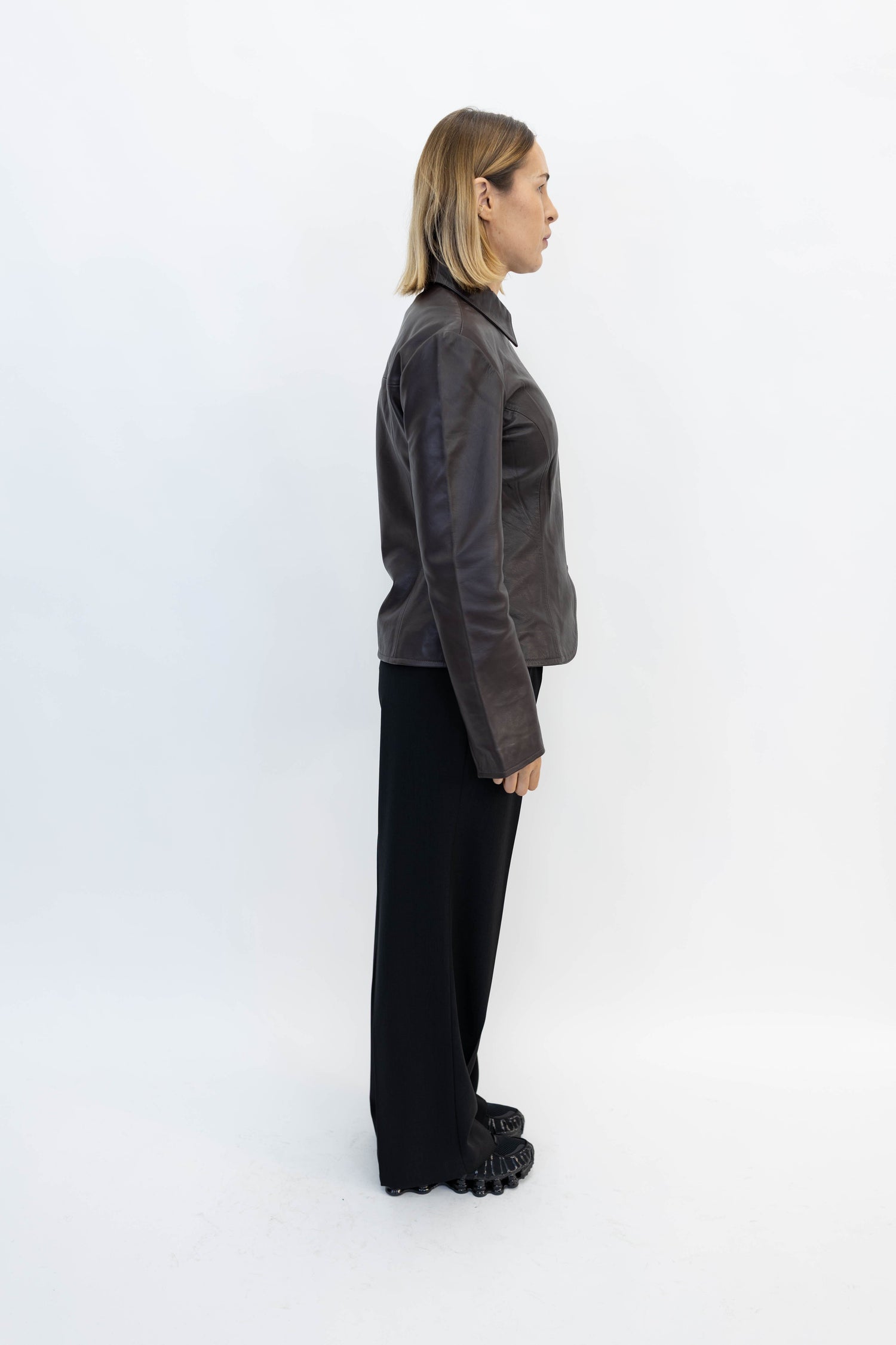 DEEP LEATHER BLAZER IN BROWN JACKET OVAL SQUARE 