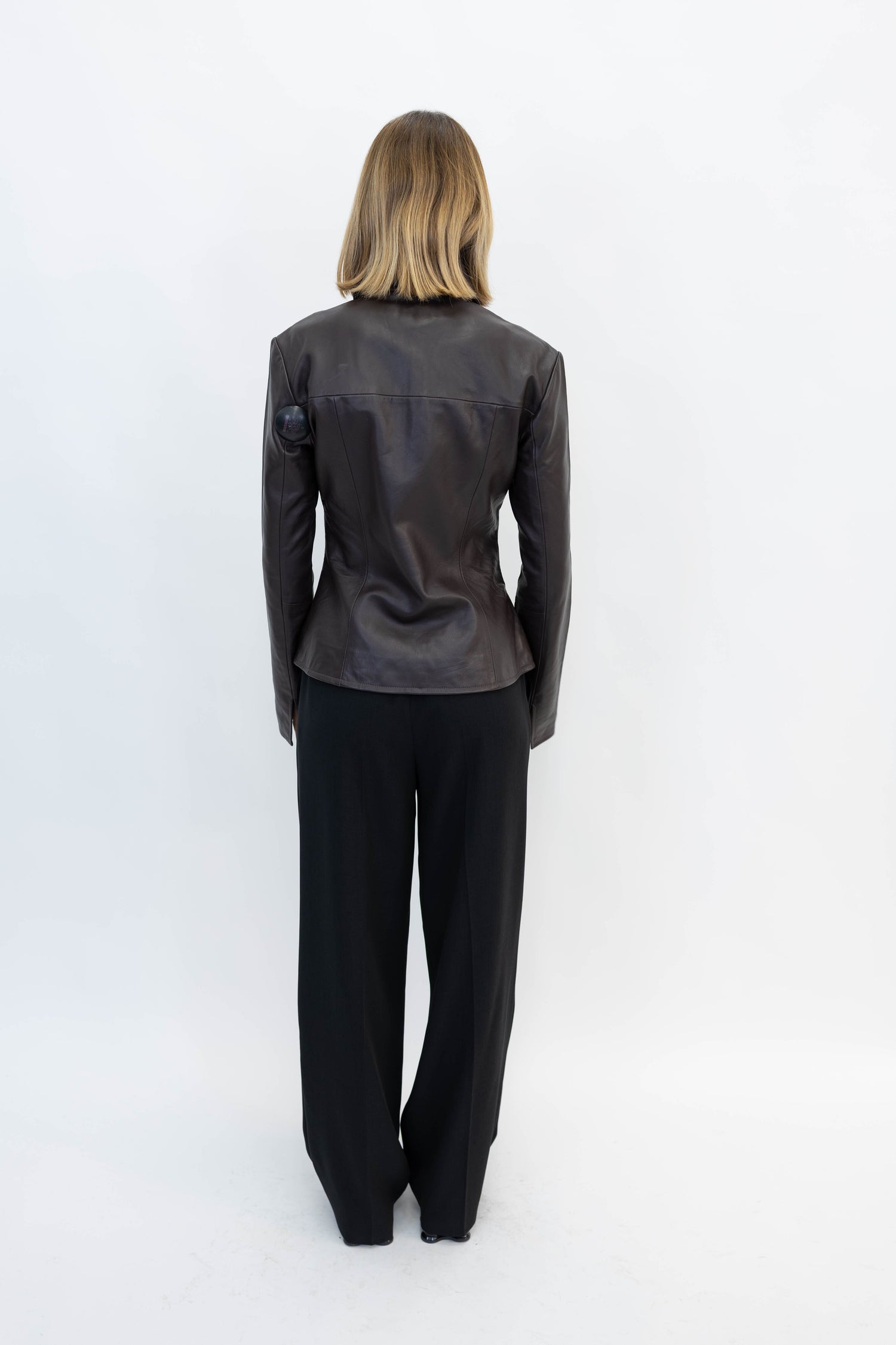 DEEP LEATHER BLAZER IN BROWN JACKET OVAL SQUARE 