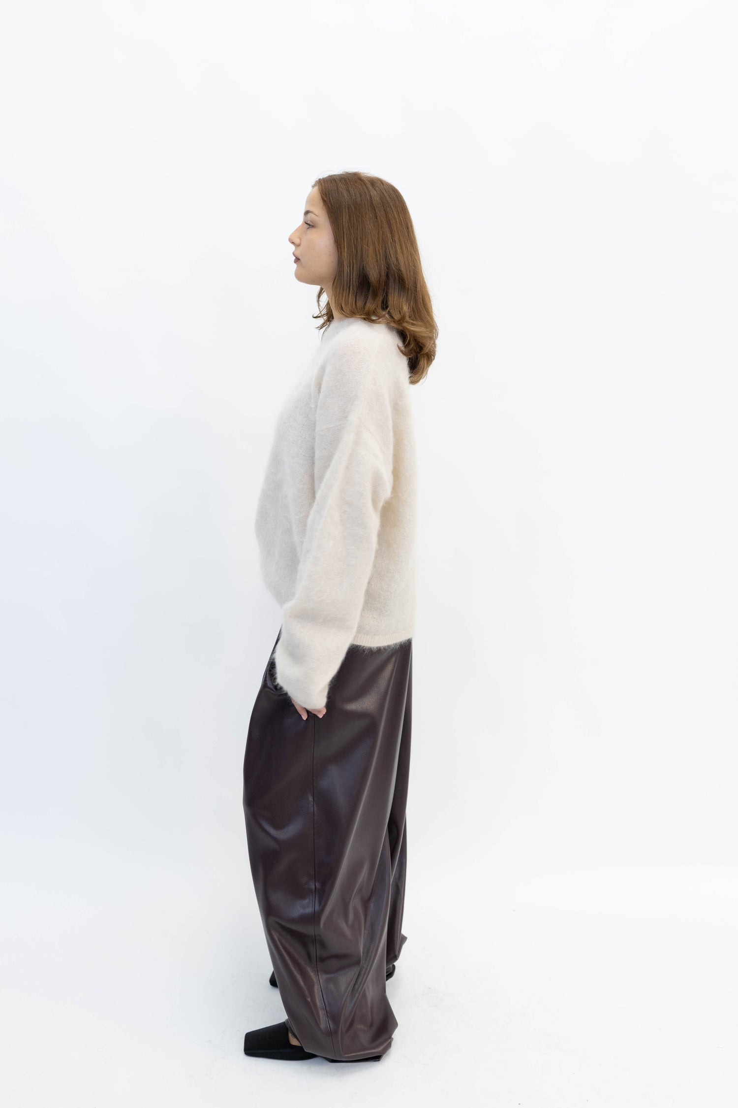 TRACY LOW RISE VEGAN LEATHER IN CABERNET PANTS THE ANDAMANE 