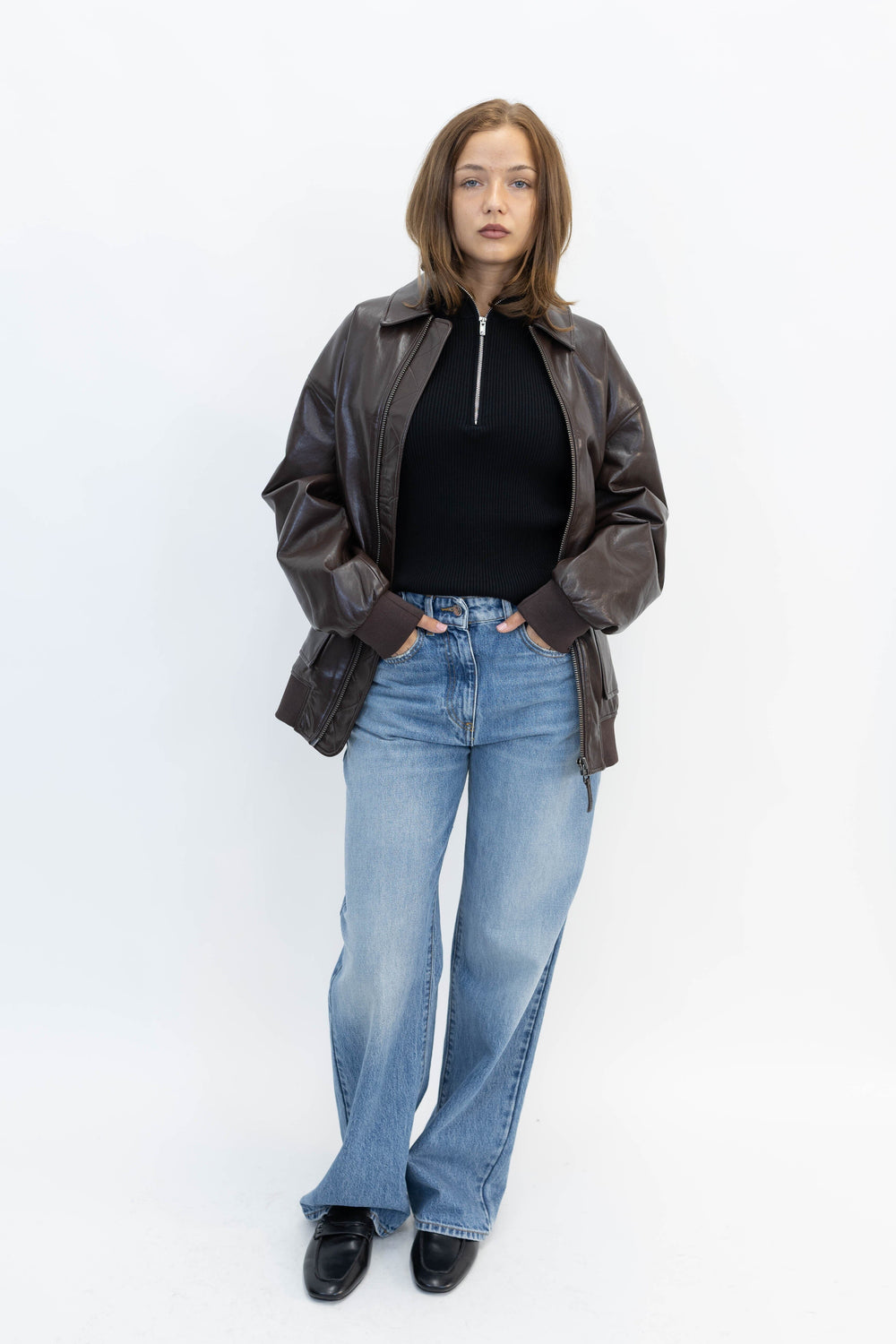 KELANIE BOMBER RECYCLED LEATHER IN BROWN JACKET ANINE BING 