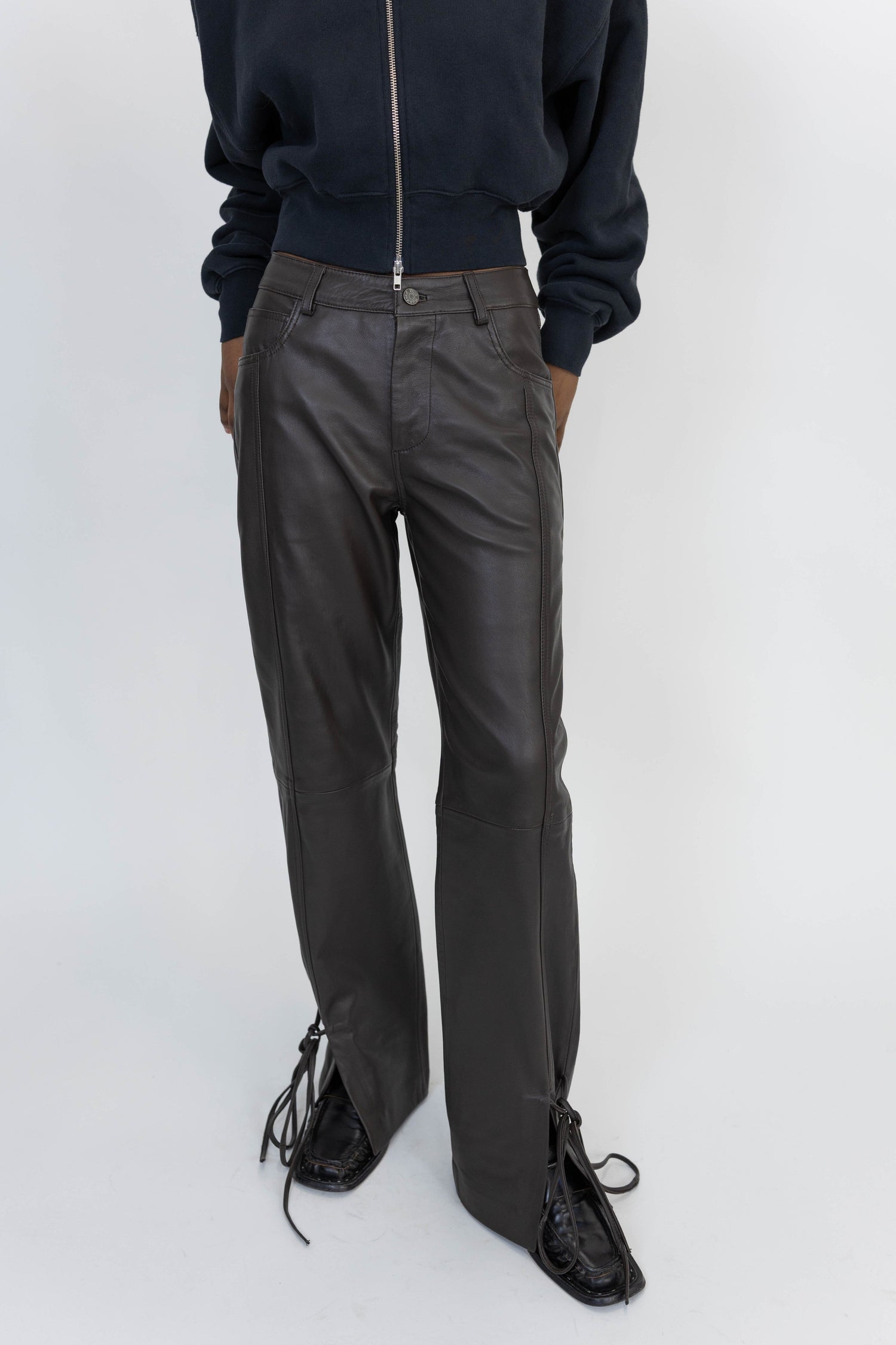 BELLA STRING LEATHER PANTS IN DEEP BROWN PANTS WON HUNDRED 