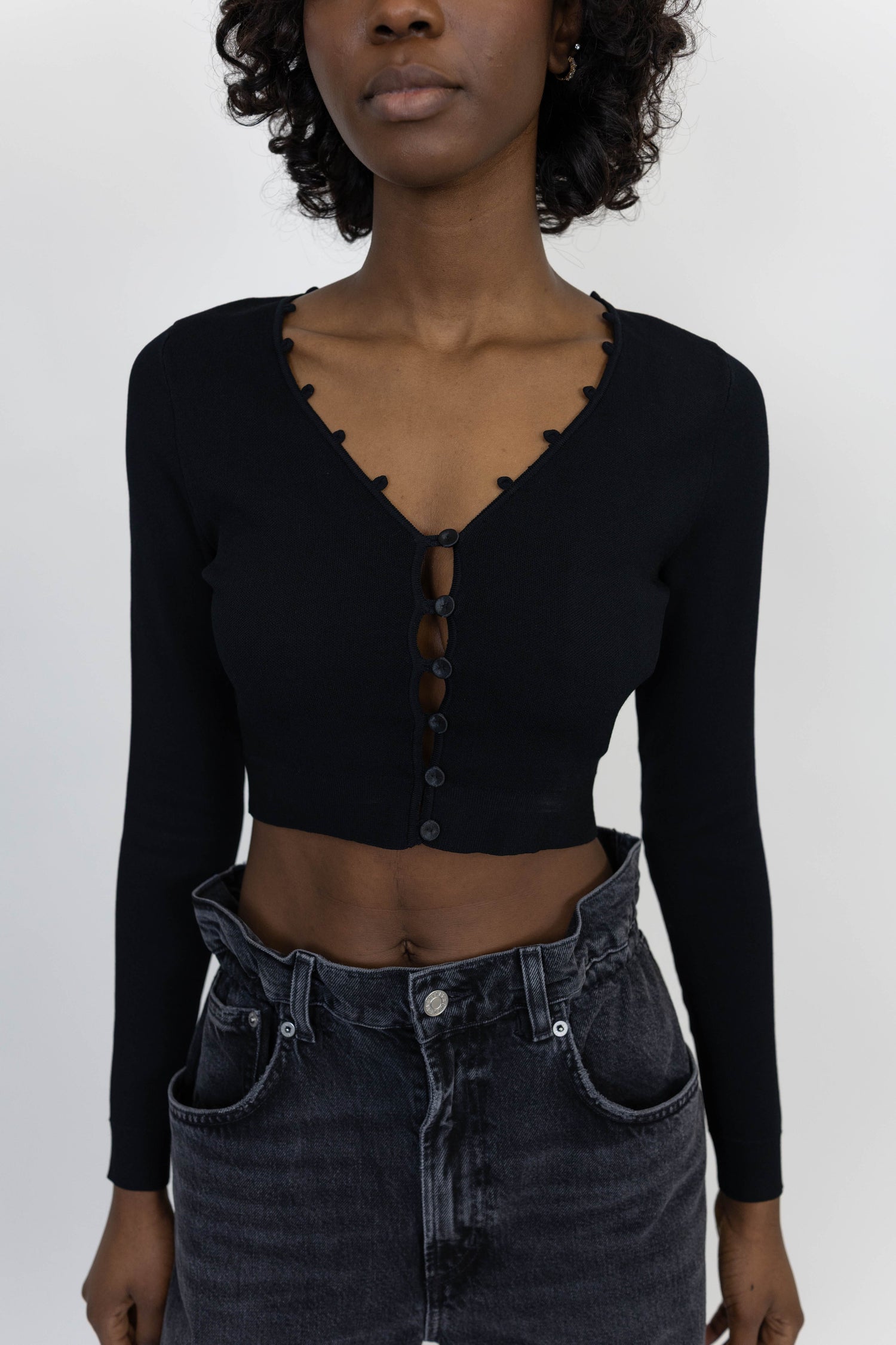 DOVIE CARDIGAN TOP IN BLACK CARDIGAN NANUSHKA 