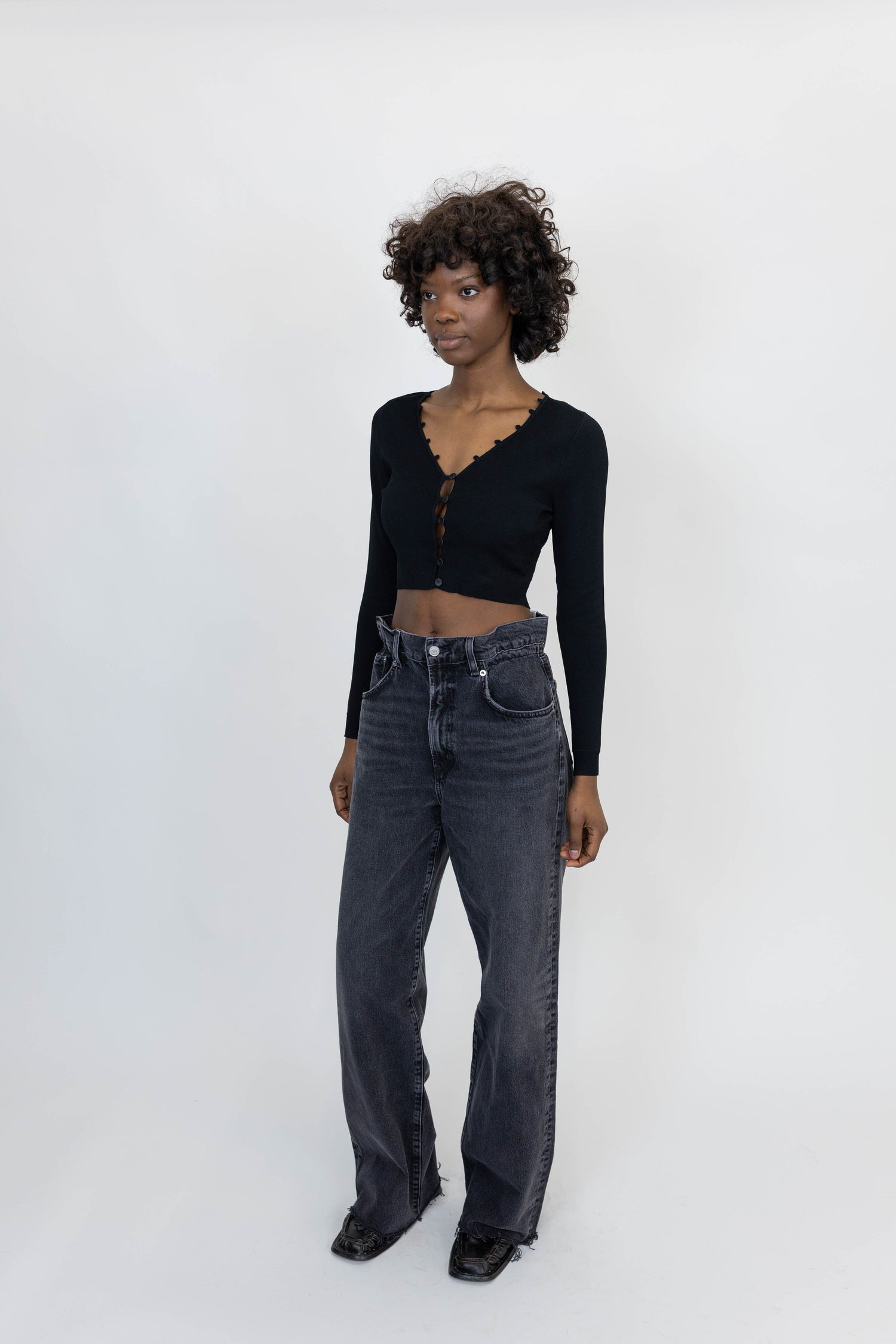 DOVIE CARDIGAN TOP IN BLACK CARDIGAN NANUSHKA 