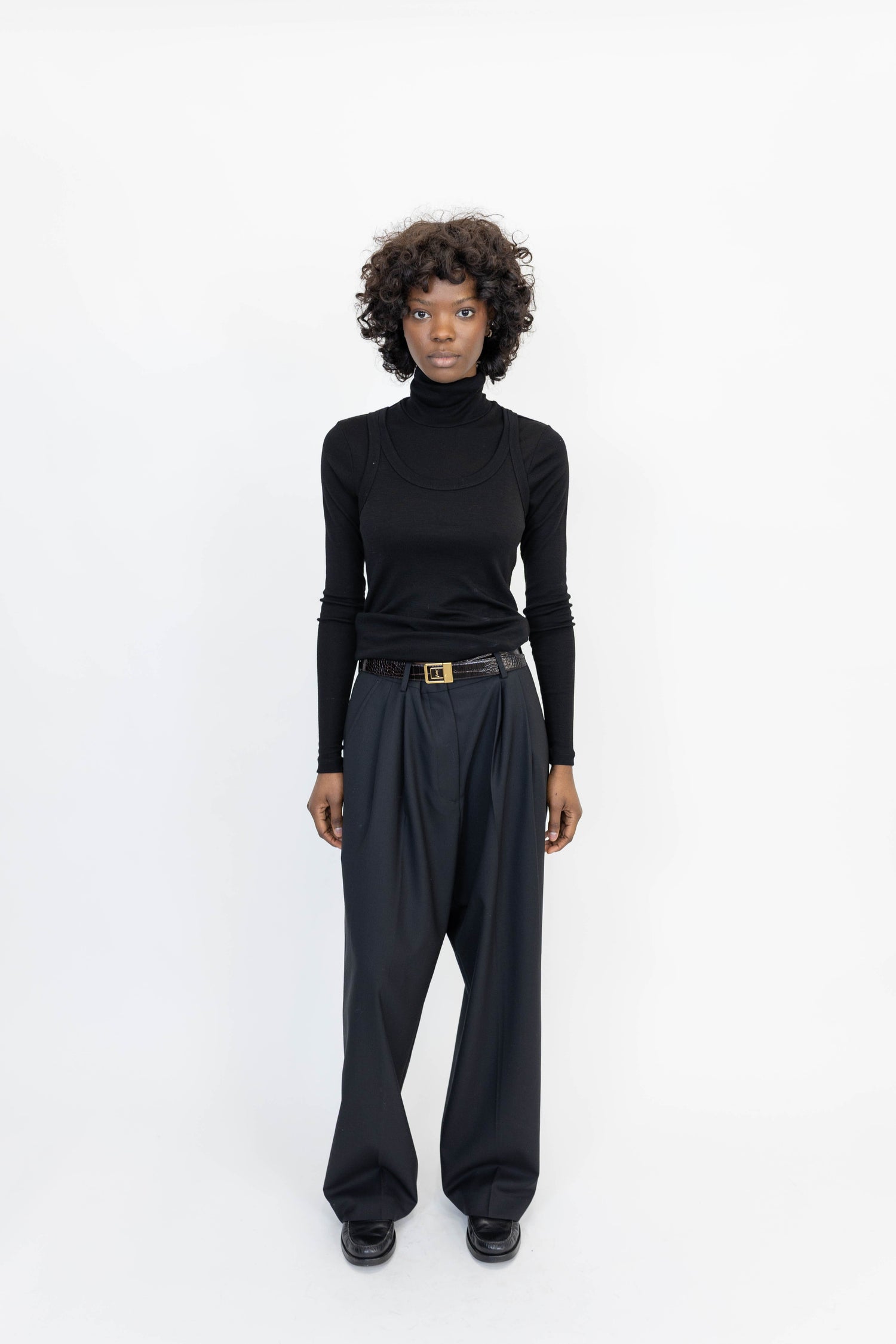 DOUBLE-LAYER WOOL TOP IN BLACK KNIT ROHE 