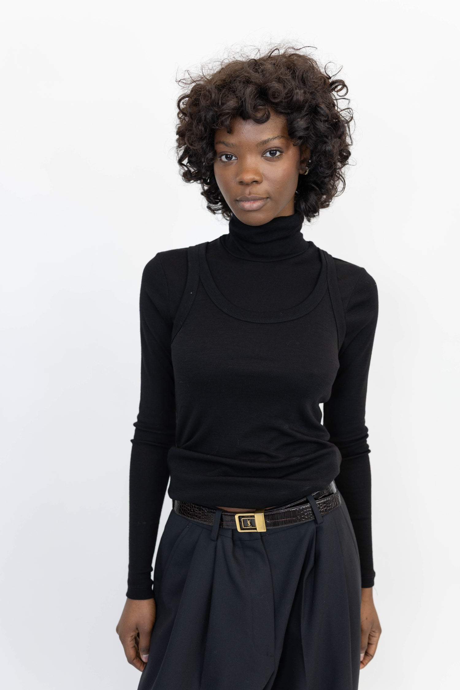 DOUBLE-LAYER WOOL TOP IN BLACK KNIT ROHE 