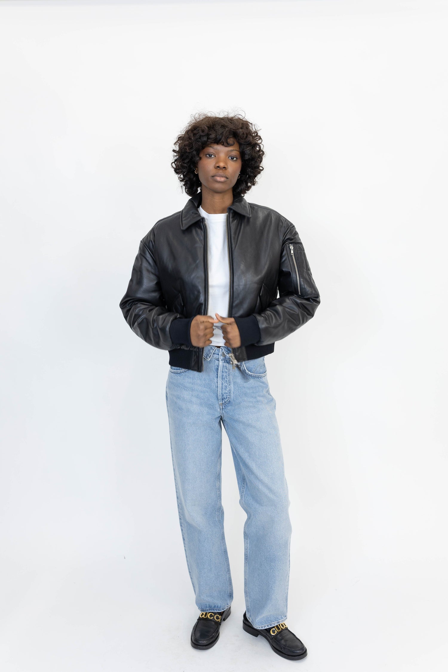 PAD LEATHER BOMBER JACKET OVAL SQUARE 