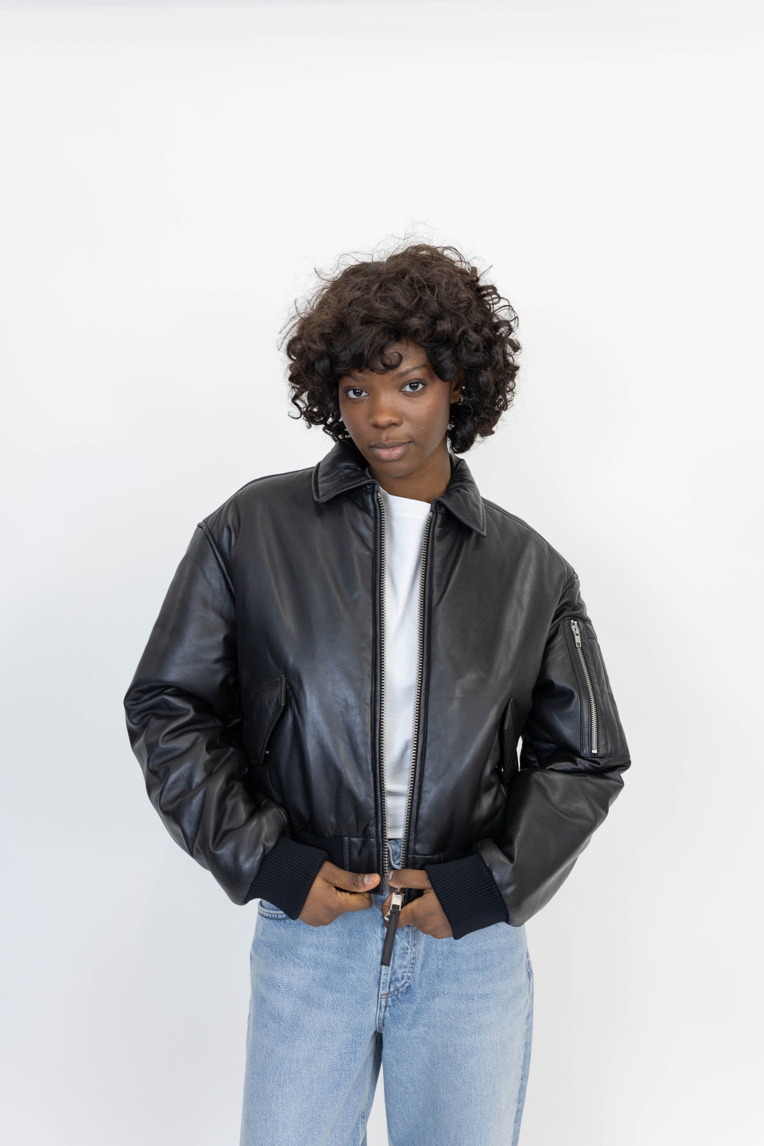 PAD LEATHER BOMBER JACKET OVAL SQUARE 