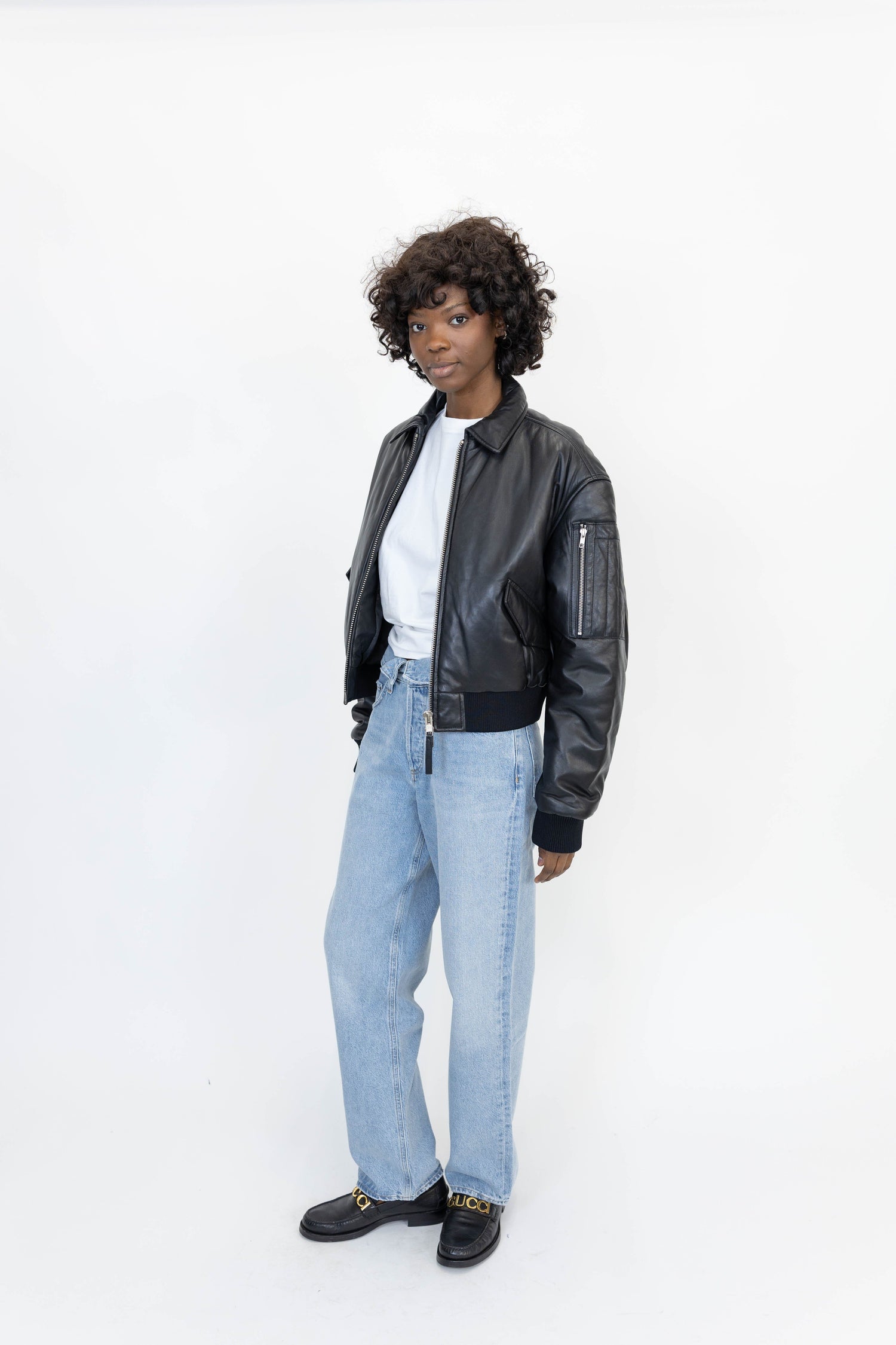 PAD LEATHER BOMBER JACKET OVAL SQUARE 