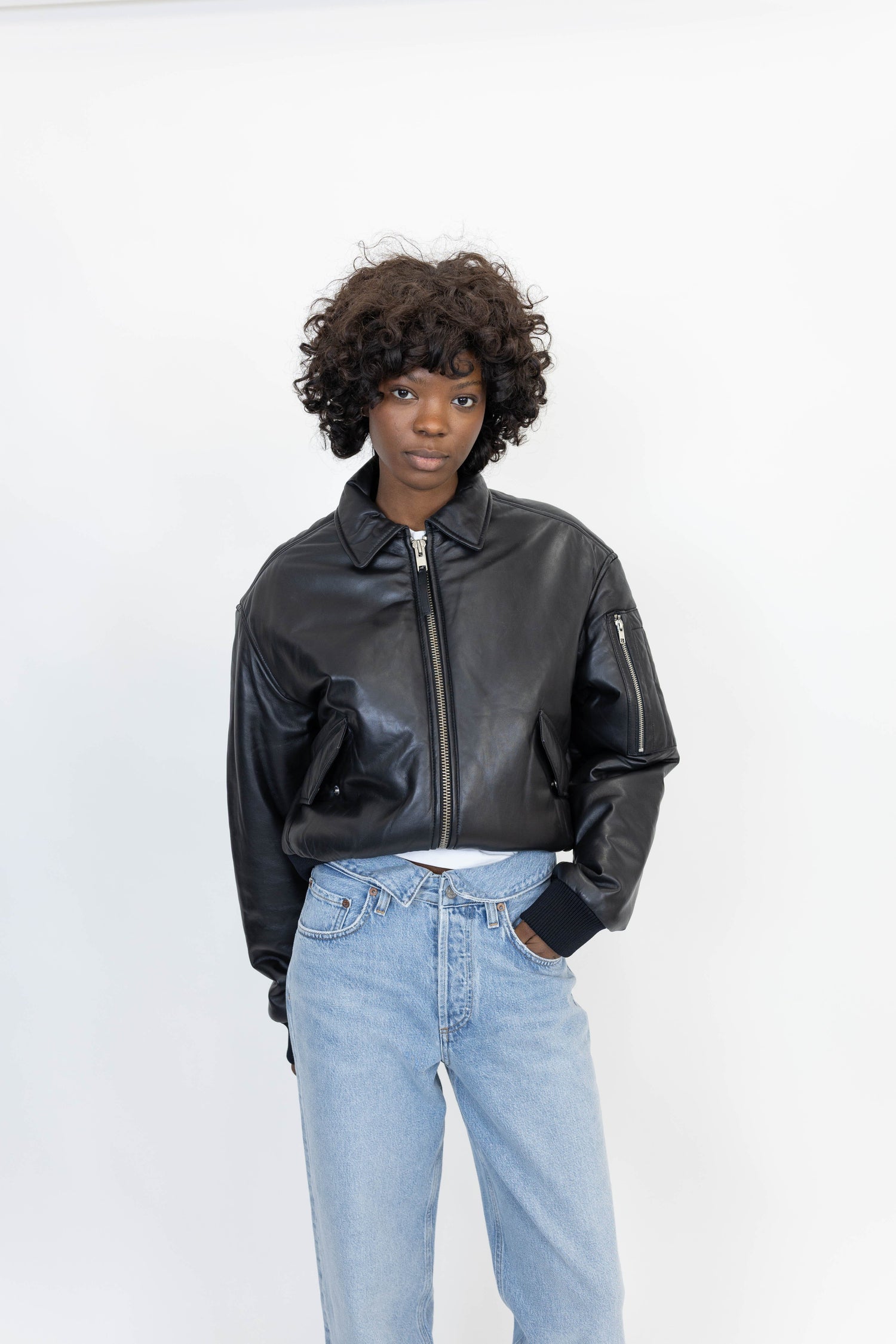 PAD LEATHER BOMBER JACKET OVAL SQUARE 