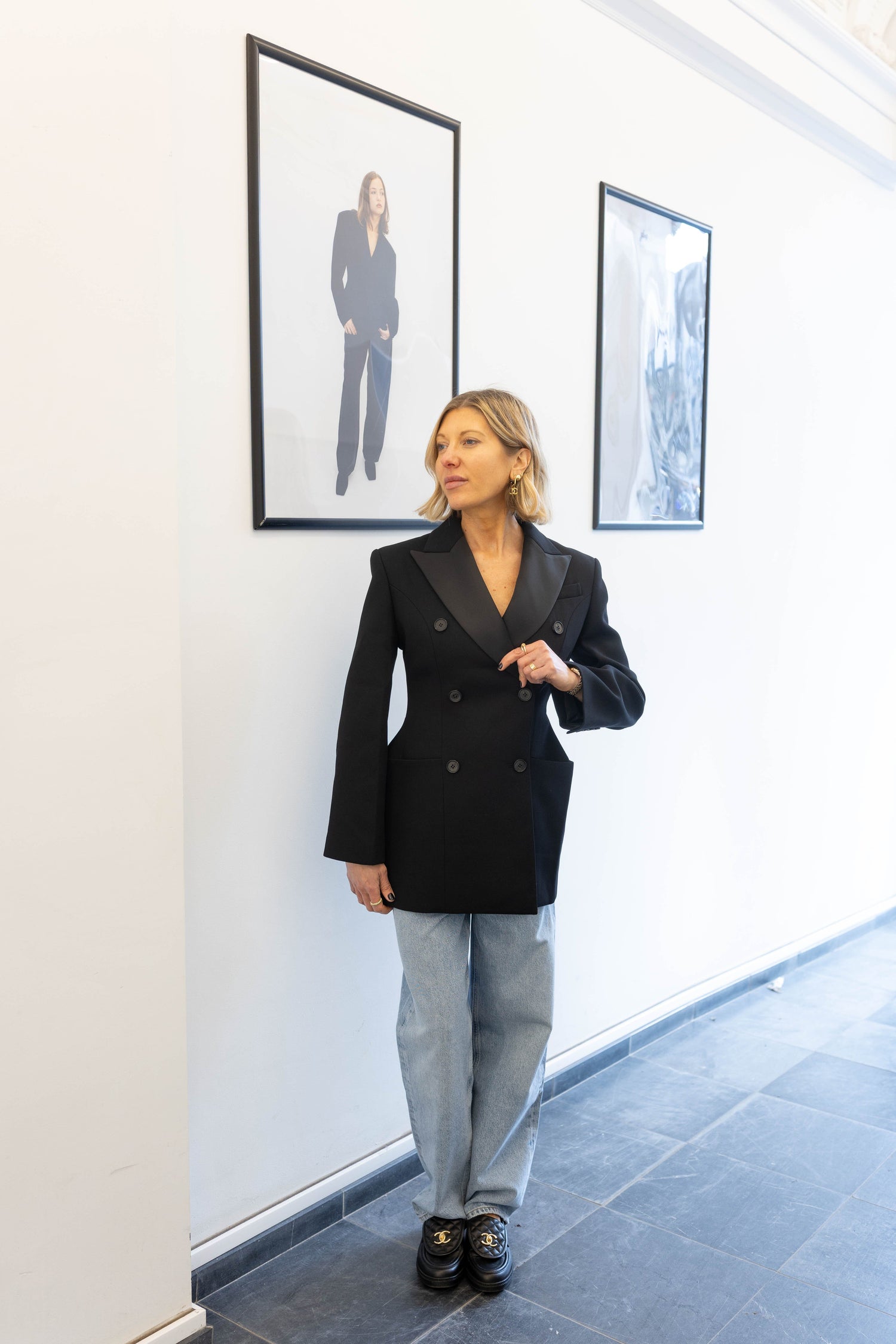 SCULPTED DOUBLE CHEST BLAZER IN BLACK BLAZER LA PISCINE 