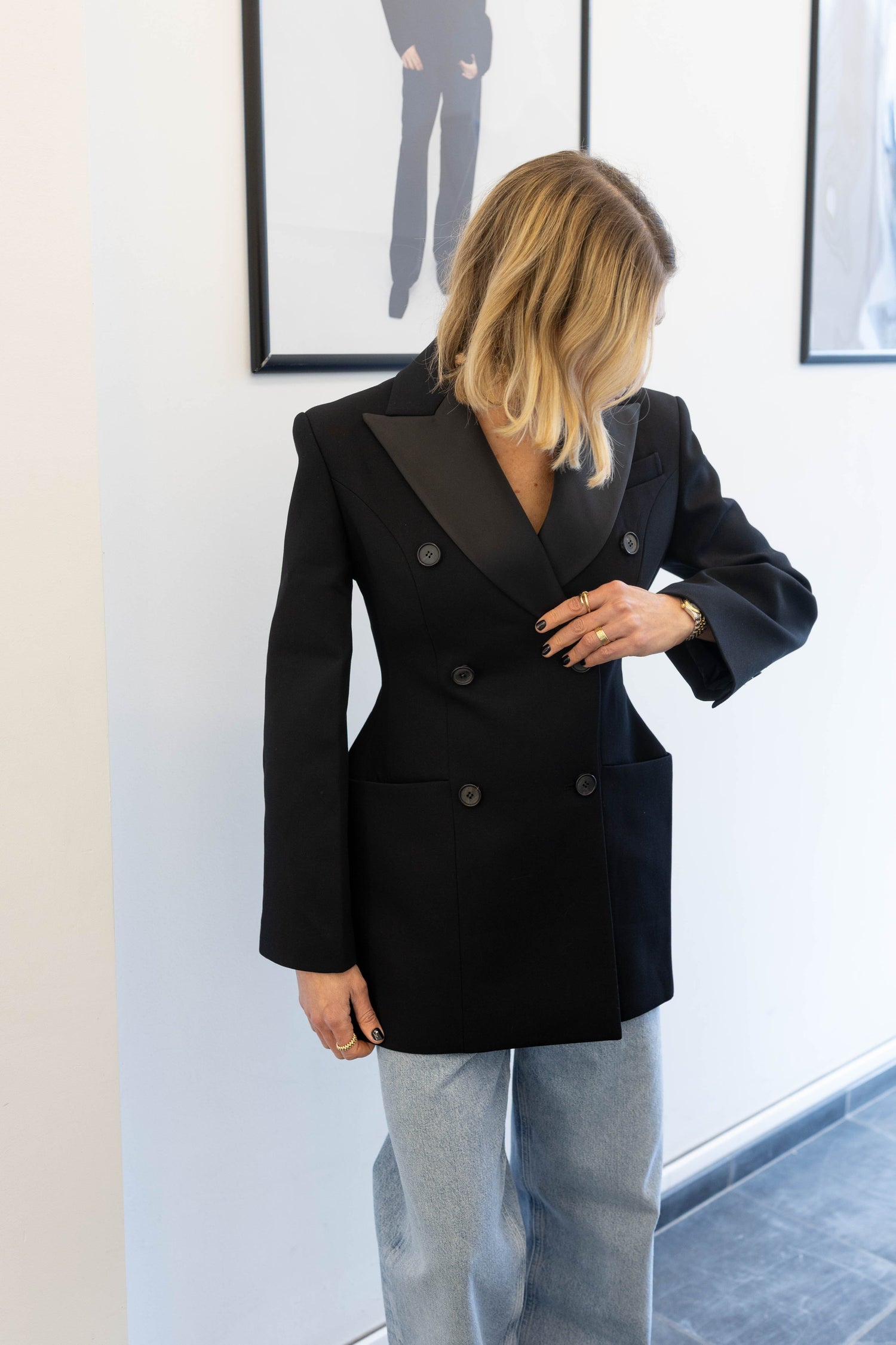 SCULPTED DOUBLE CHEST BLAZER IN BLACK BLAZER LA PISCINE 