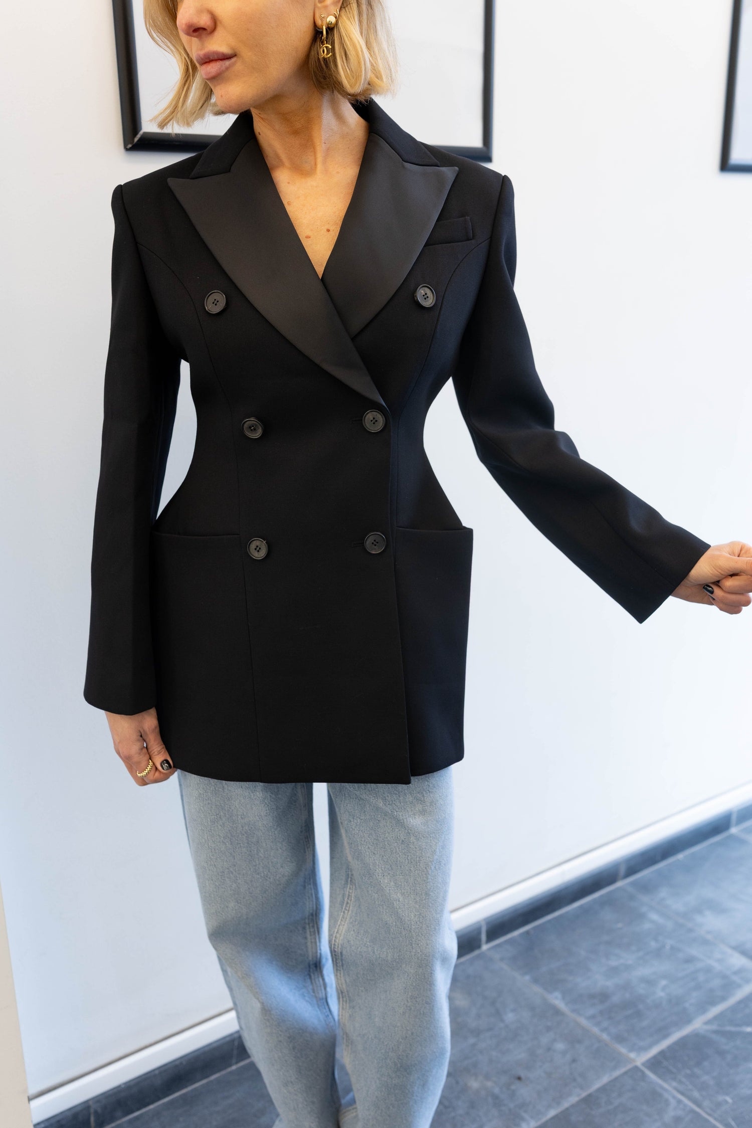 SCULPTED DOUBLE CHEST BLAZER IN BLACK BLAZER LA PISCINE 