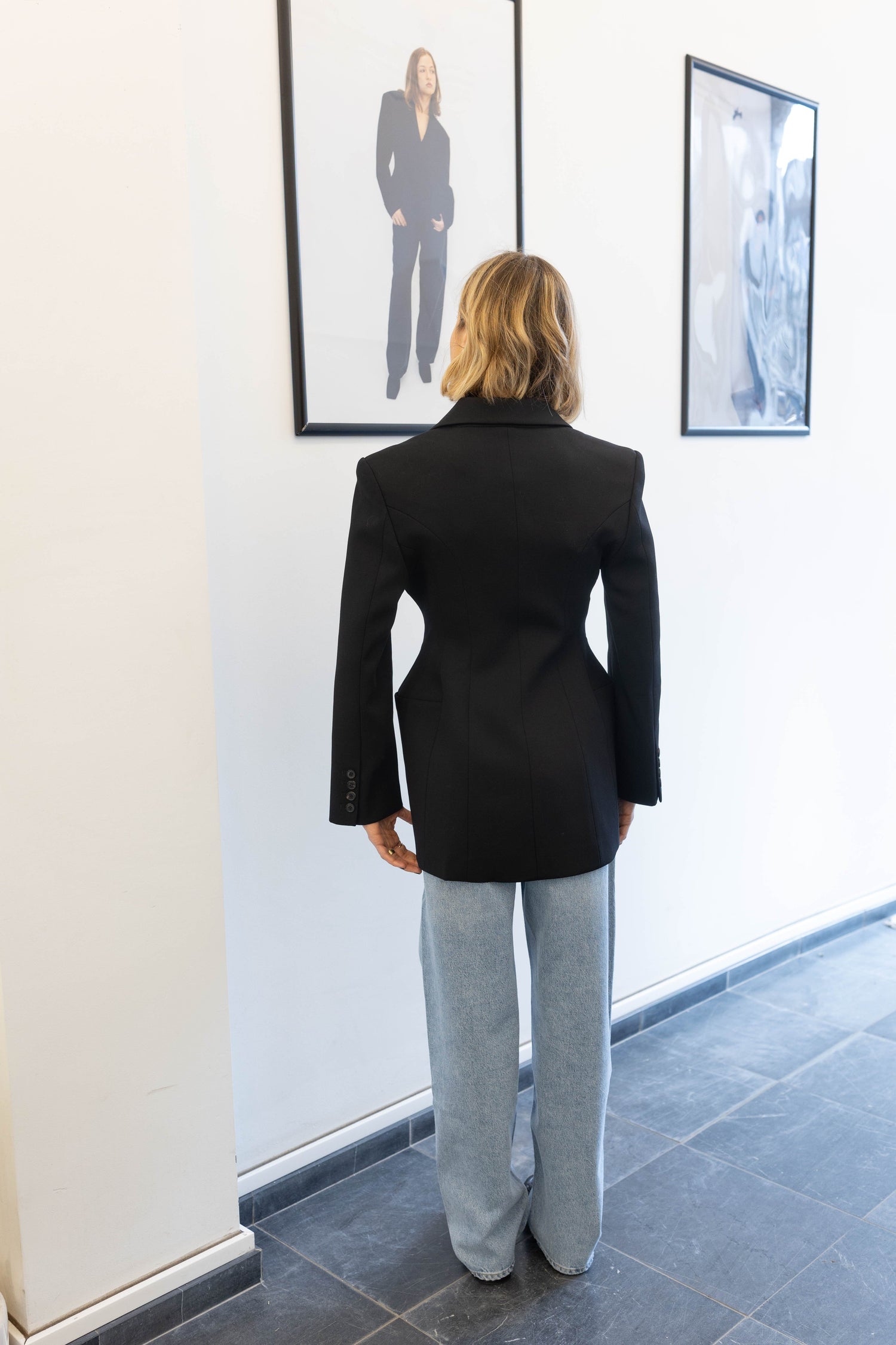 SCULPTED DOUBLE CHEST BLAZER IN BLACK BLAZER LA PISCINE 