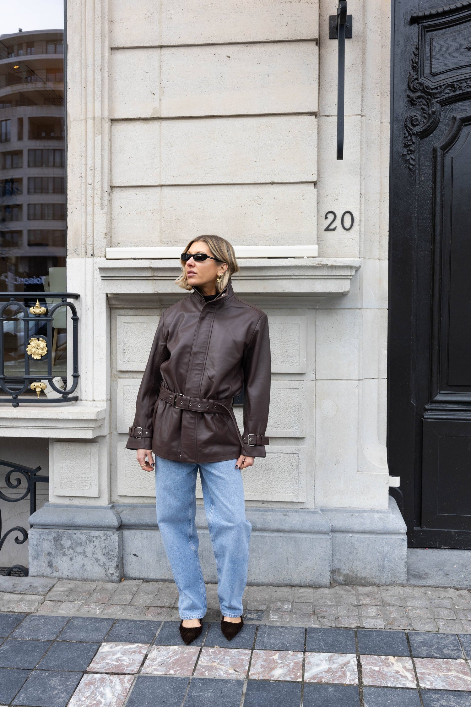 JENNI LEATHER JACKET IN SHAVED CHOCOLATE JACKET OVAL SQUARE 