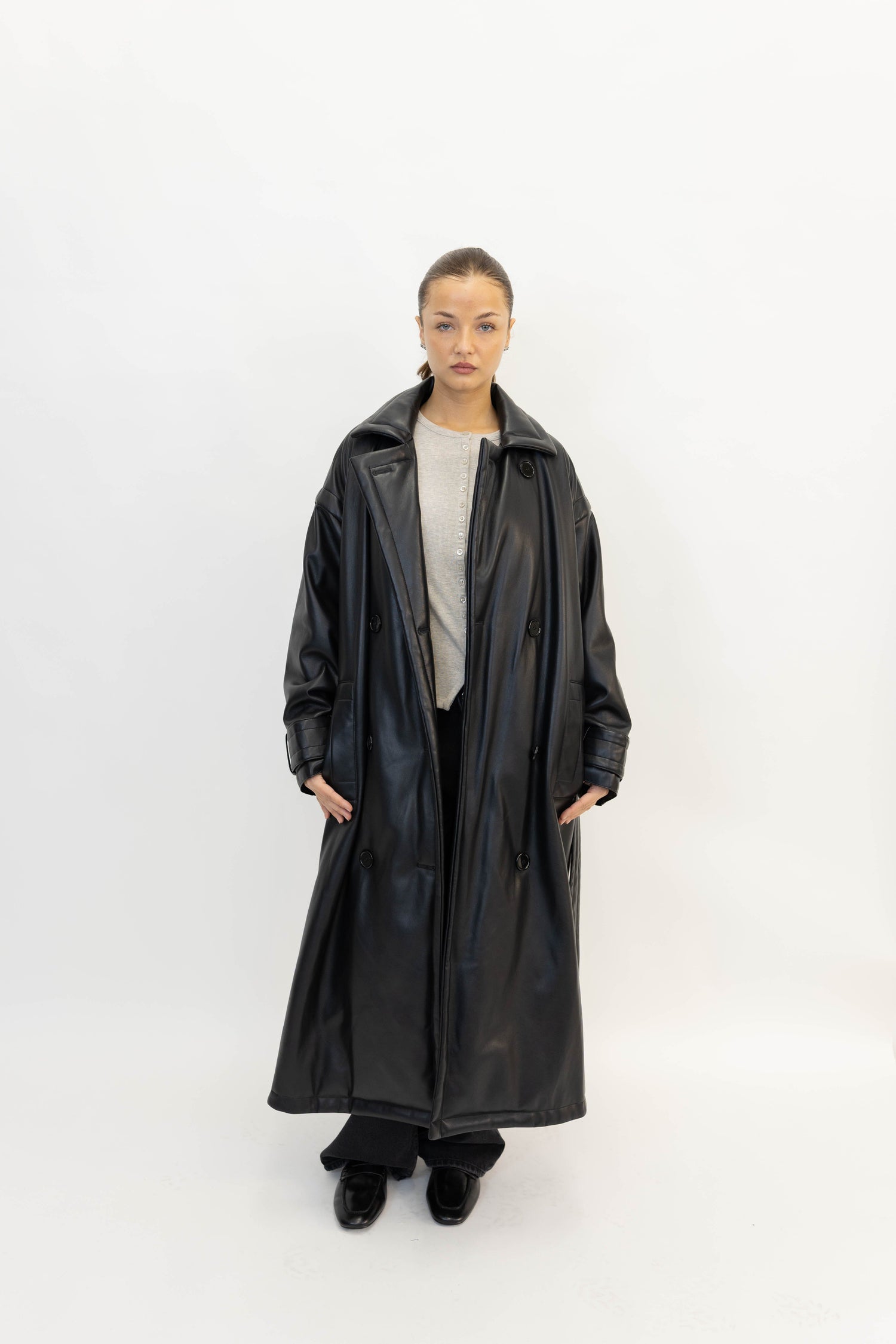 EMILY FAUX LEATHER PUFFER BELTED TRENCH COAT TRENCH STAND STUDIO 