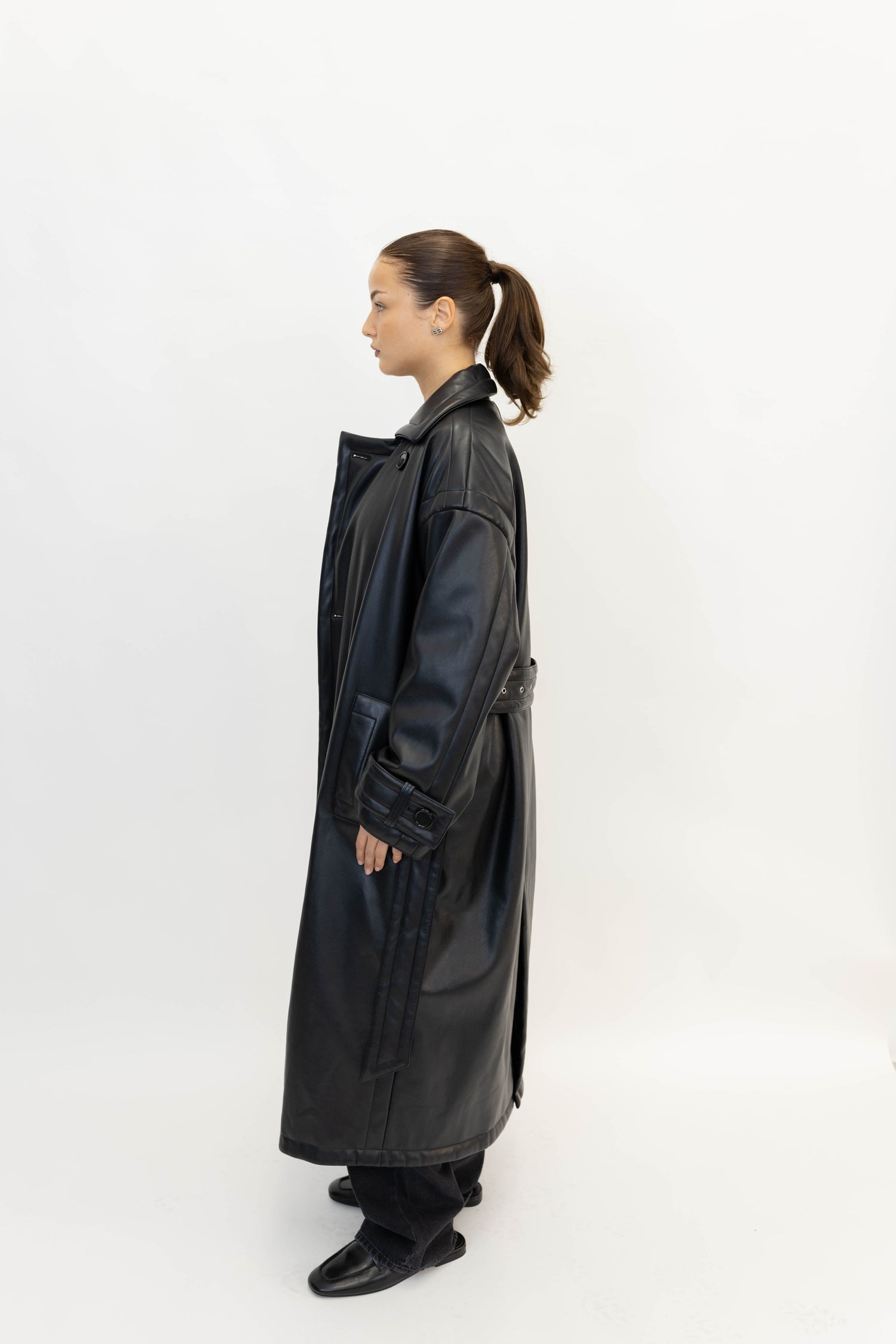 EMILY FAUX LEATHER PUFFER BELTED TRENCH COAT TRENCH STAND STUDIO 