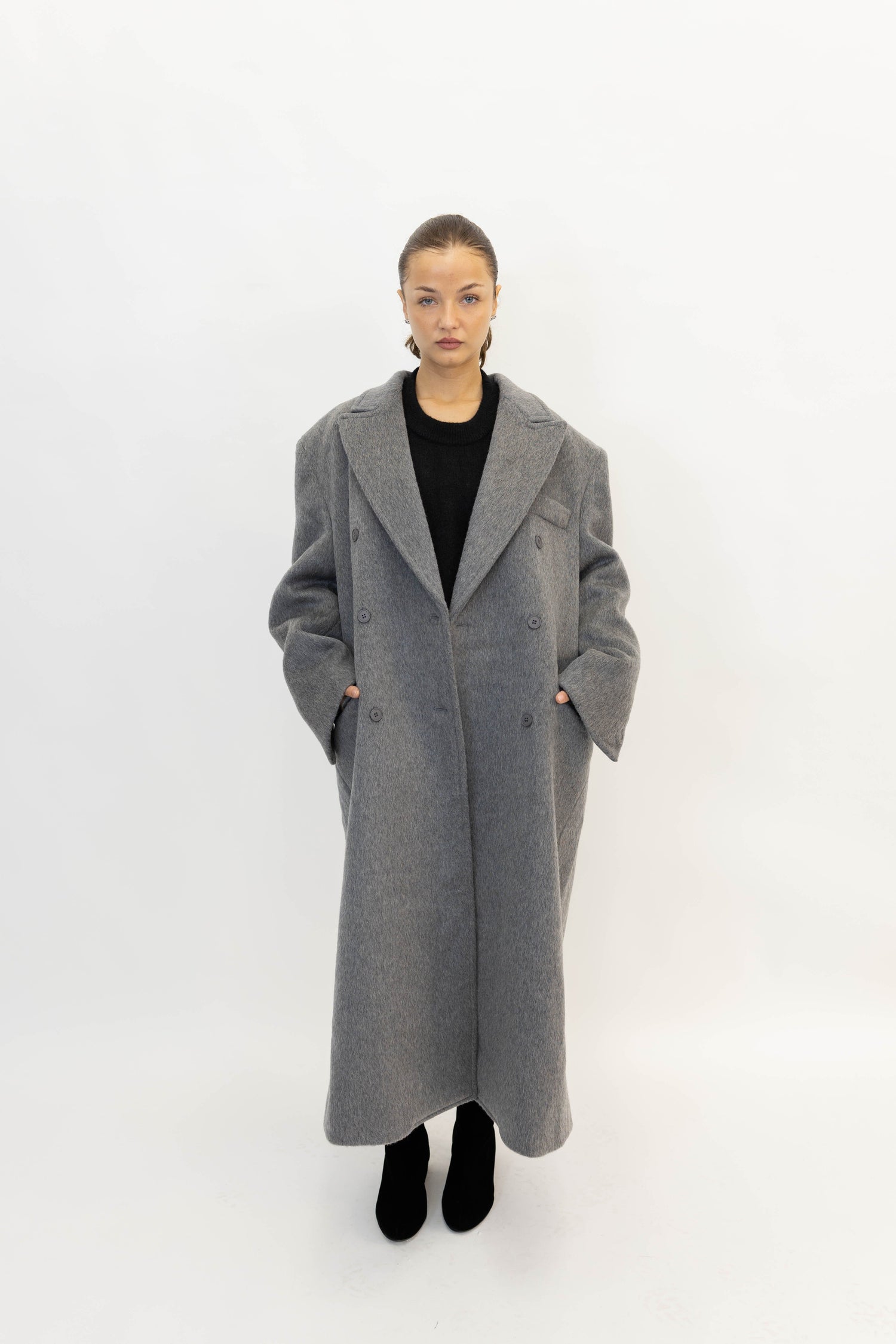 DOUBLE BREASTED COAT IN MEDIUM GREY COAT LA PISCINE 