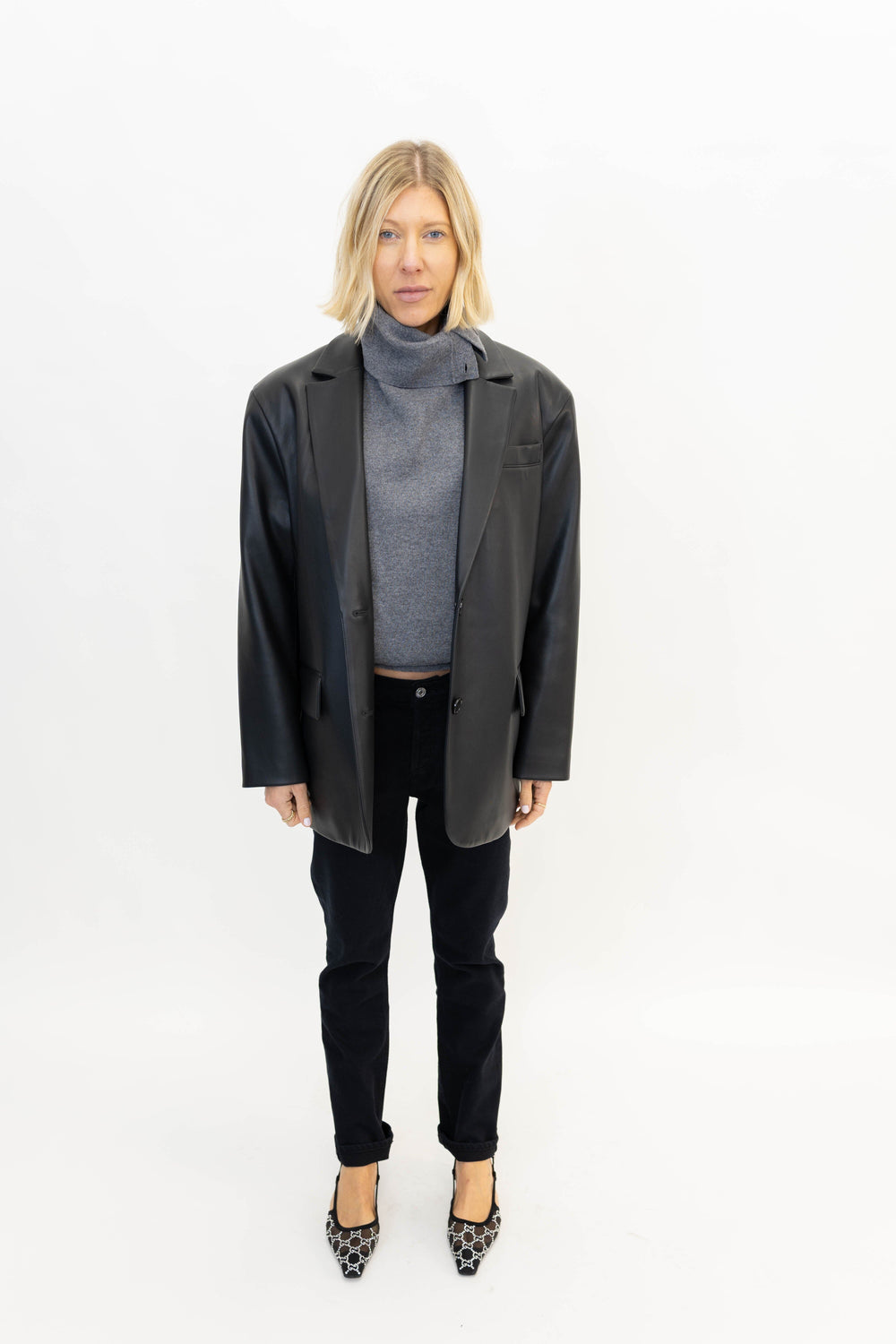 EMMIE OVERSIZED FAUX LEATHER BLAZER BLAZER STAND STUDIO 