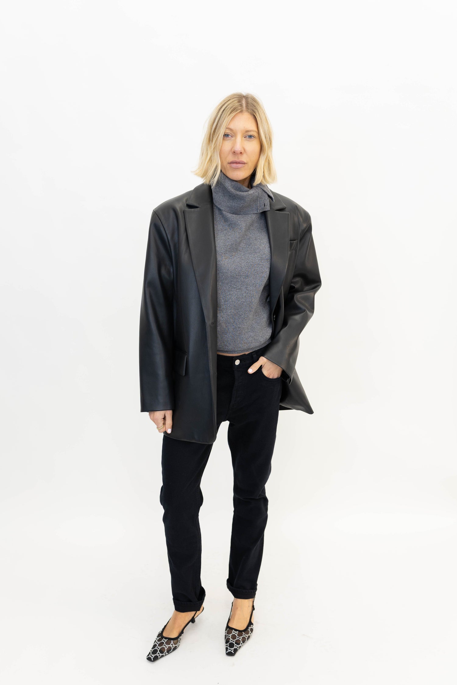 EMMIE OVERSIZED FAUX LEATHER BLAZER BLAZER STAND STUDIO 