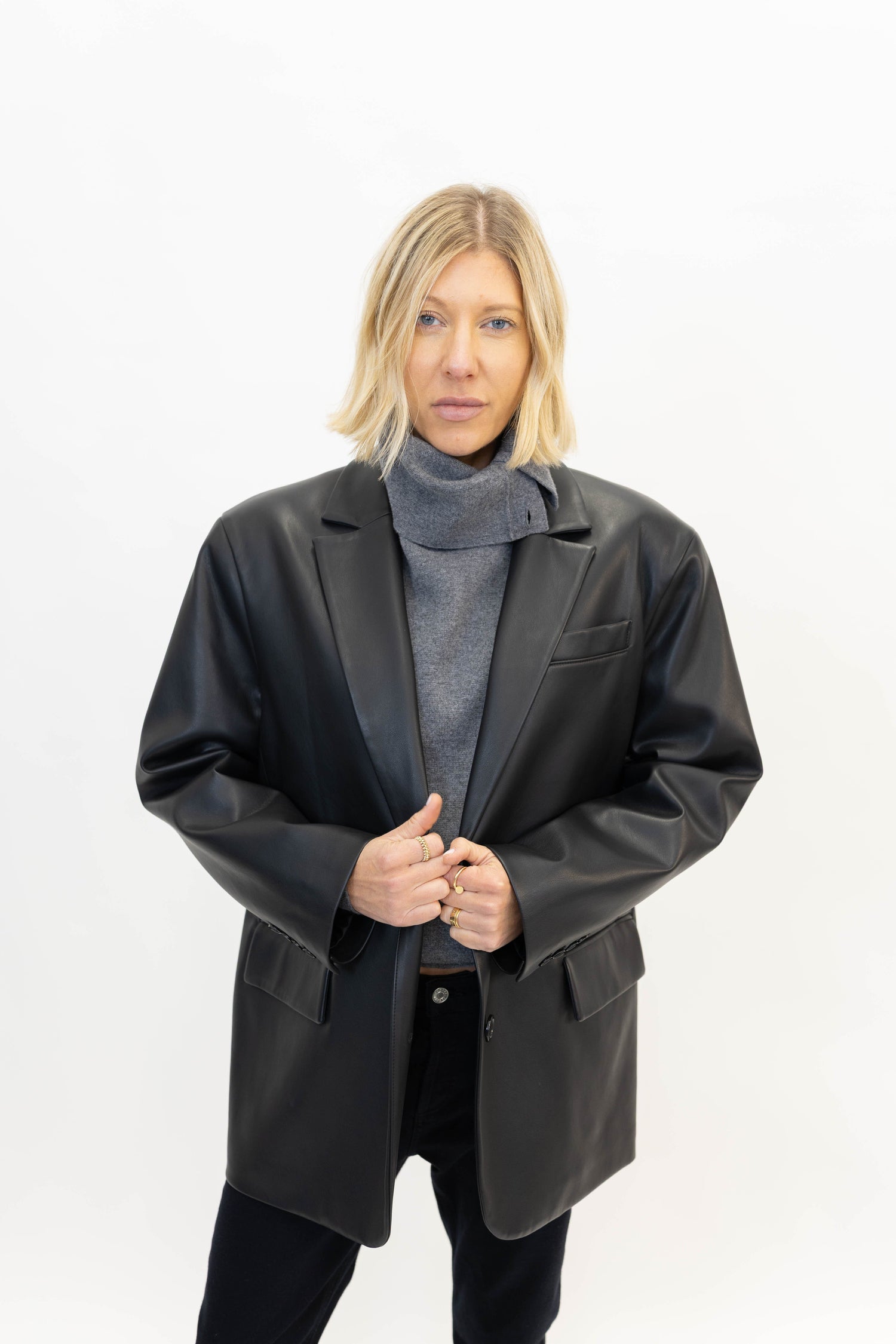 EMMIE OVERSIZED FAUX LEATHER BLAZER BLAZER STAND STUDIO 