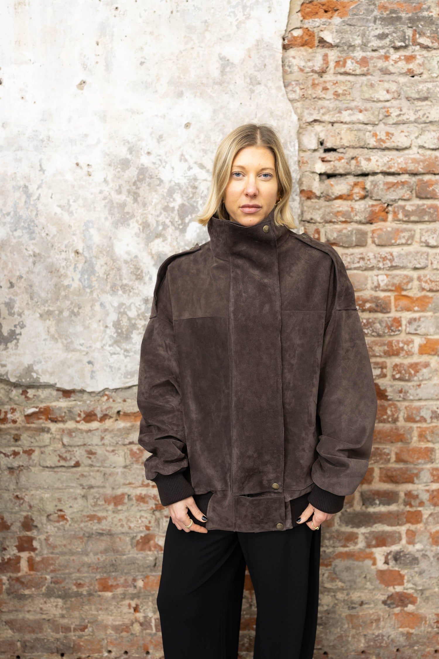 SUEDE BOMBER IN BROWN JACKET STUDIO CUT 