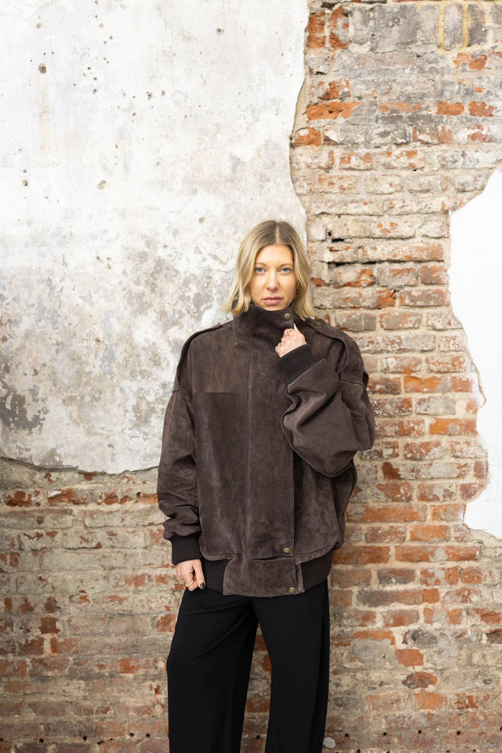 SUEDE BOMBER IN BROWN JACKET STUDIO CUT 