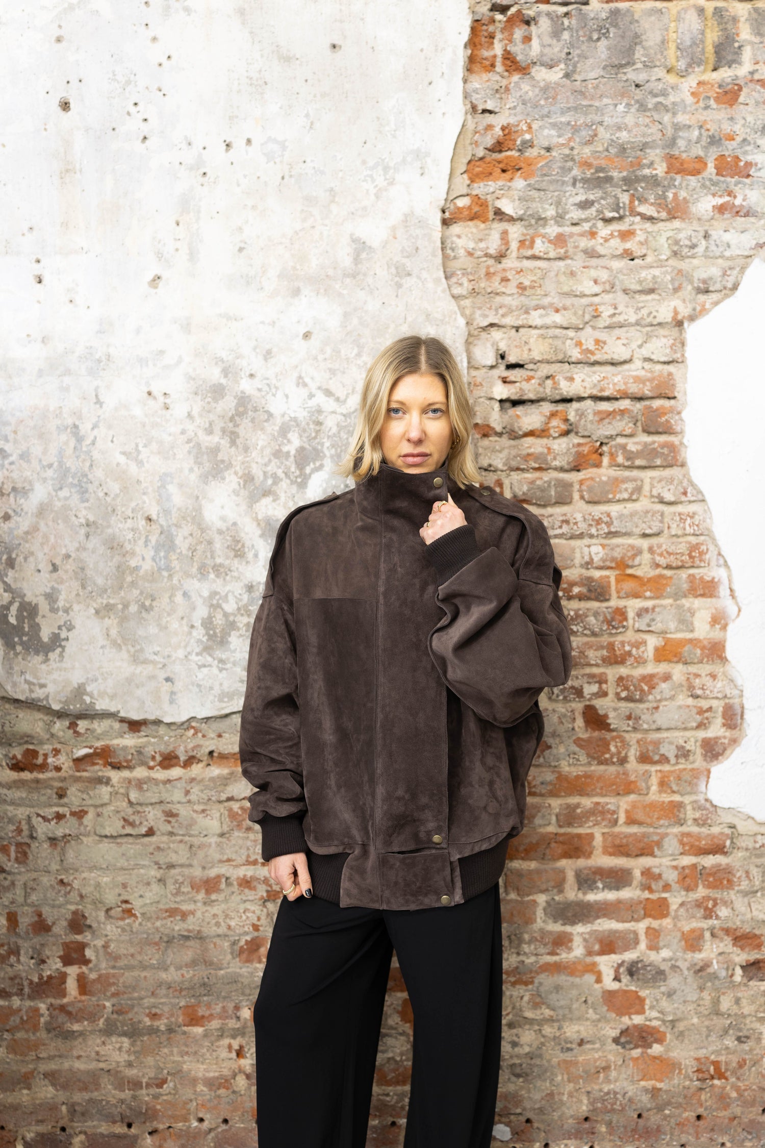 SUEDE BOMBER IN BROWN JACKET STUDIO CUT 