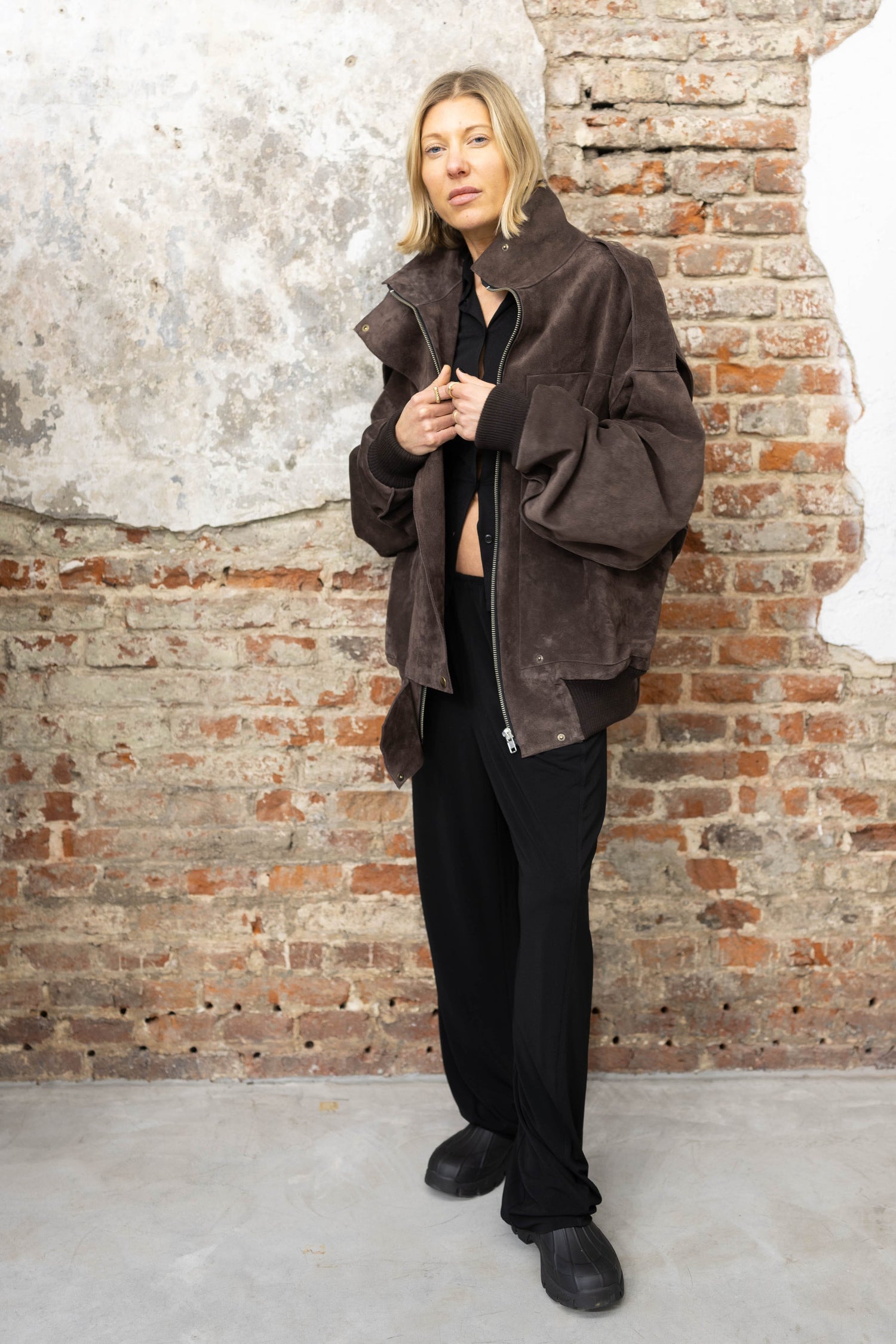 SUEDE BOMBER IN BROWN JACKET STUDIO CUT 