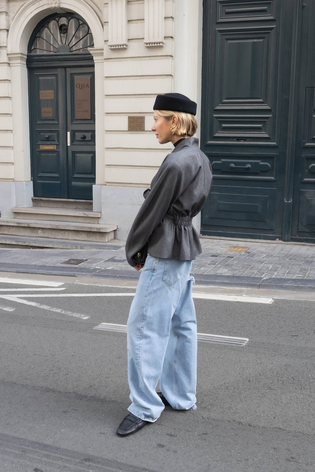 MARGAUX ROUNDED SHOULDER JACKET IN GREY JACKET THE ANDAMANE 