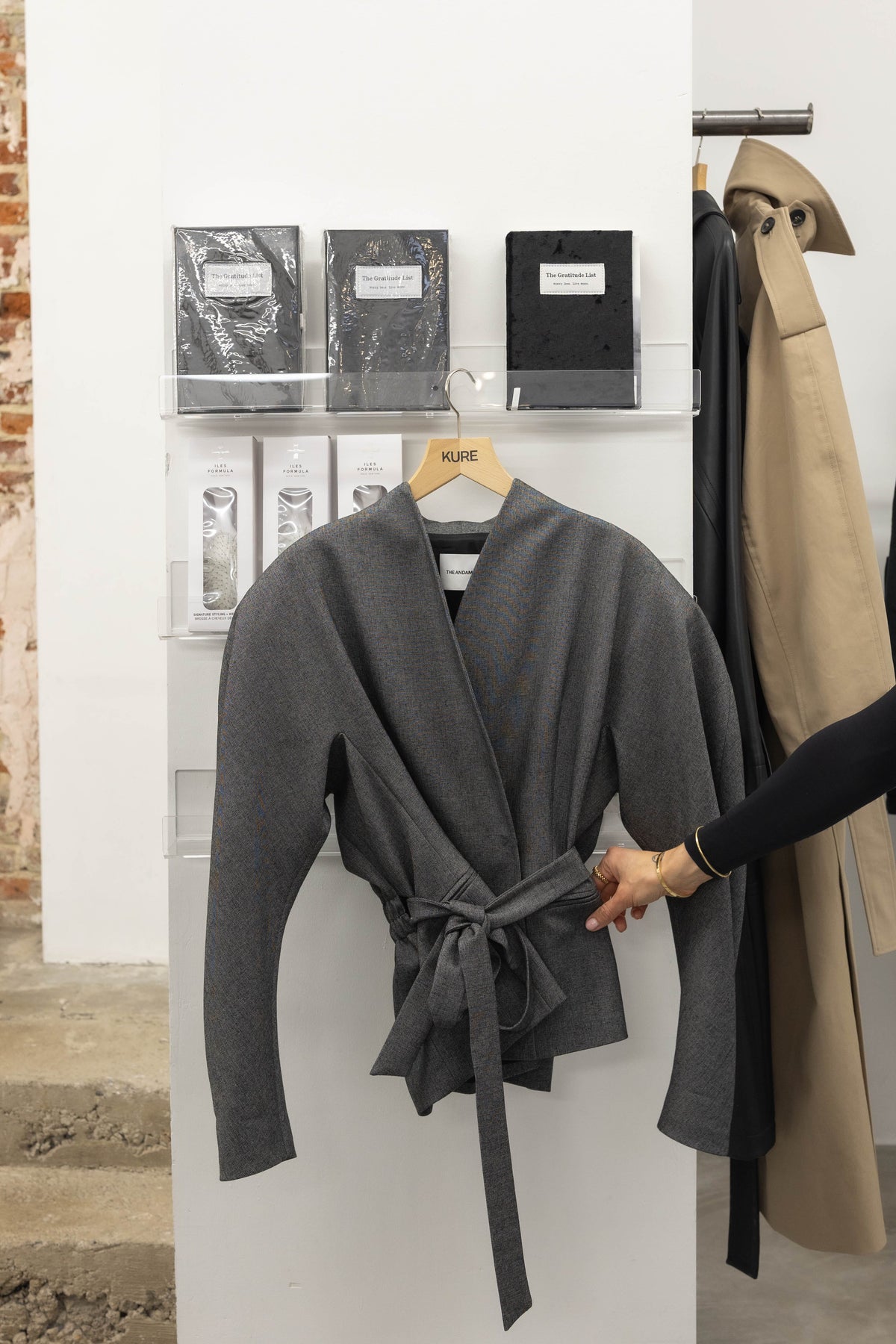 MARGAUX ROUNDED SHOULDER JACKET IN GREY JACKET THE ANDAMANE 