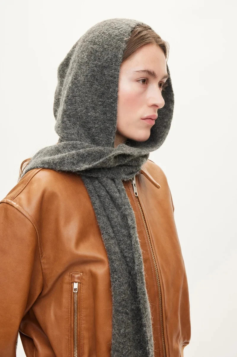 HOOD SCARF IN DARK GREY MELANGE ACCESSORIES OVAL SQUARE 