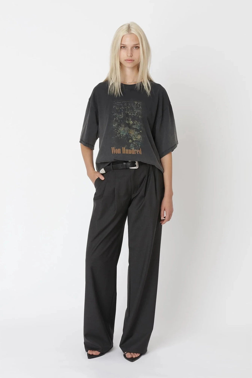 HOUSTON CASINO T-SHIRT IN WASHED STEEL GREY T-SHIRT WON HUNDRED 