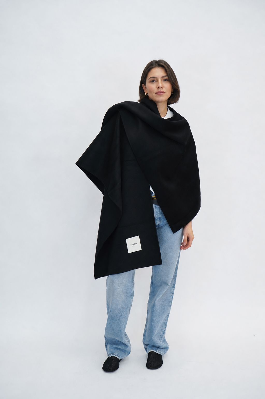 KAMIN DOUBLE WOOL SILK SCARF IN BLACK ACCESSORIES NANUSHKA 