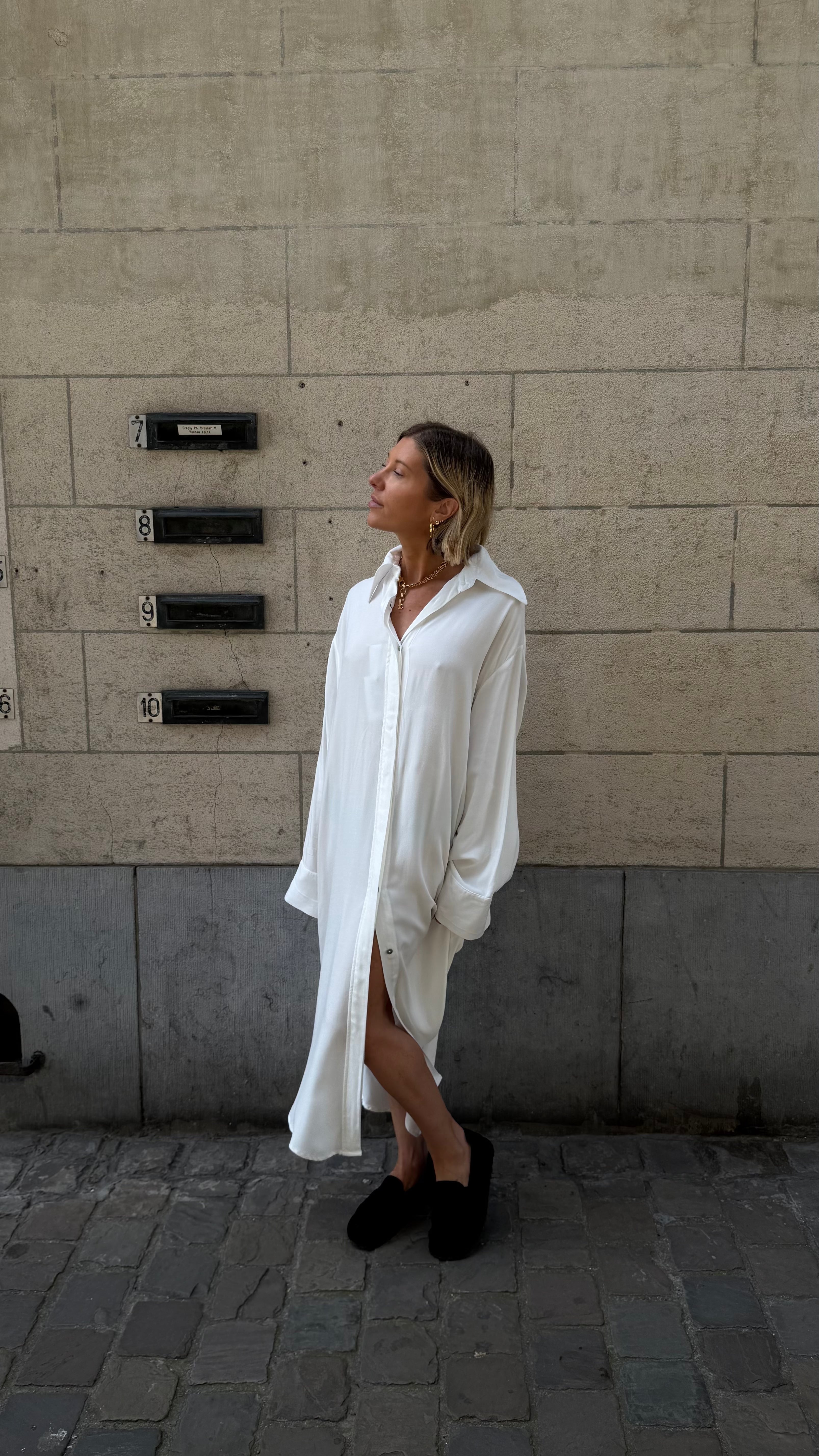 LONG SHIRT DRESS IN IVORY DRESS STUDIO CUT 