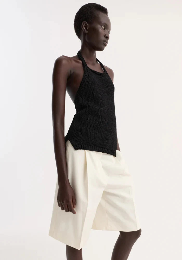 CHUNKY KNIT HALTER TOP IN BLACK TOP ROHE 