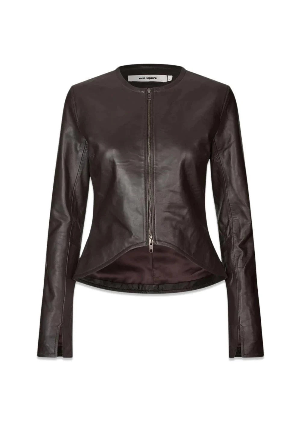 ROY LEATHER BLOUSE IN CHOCOLATE TOP OVAL SQUARE 