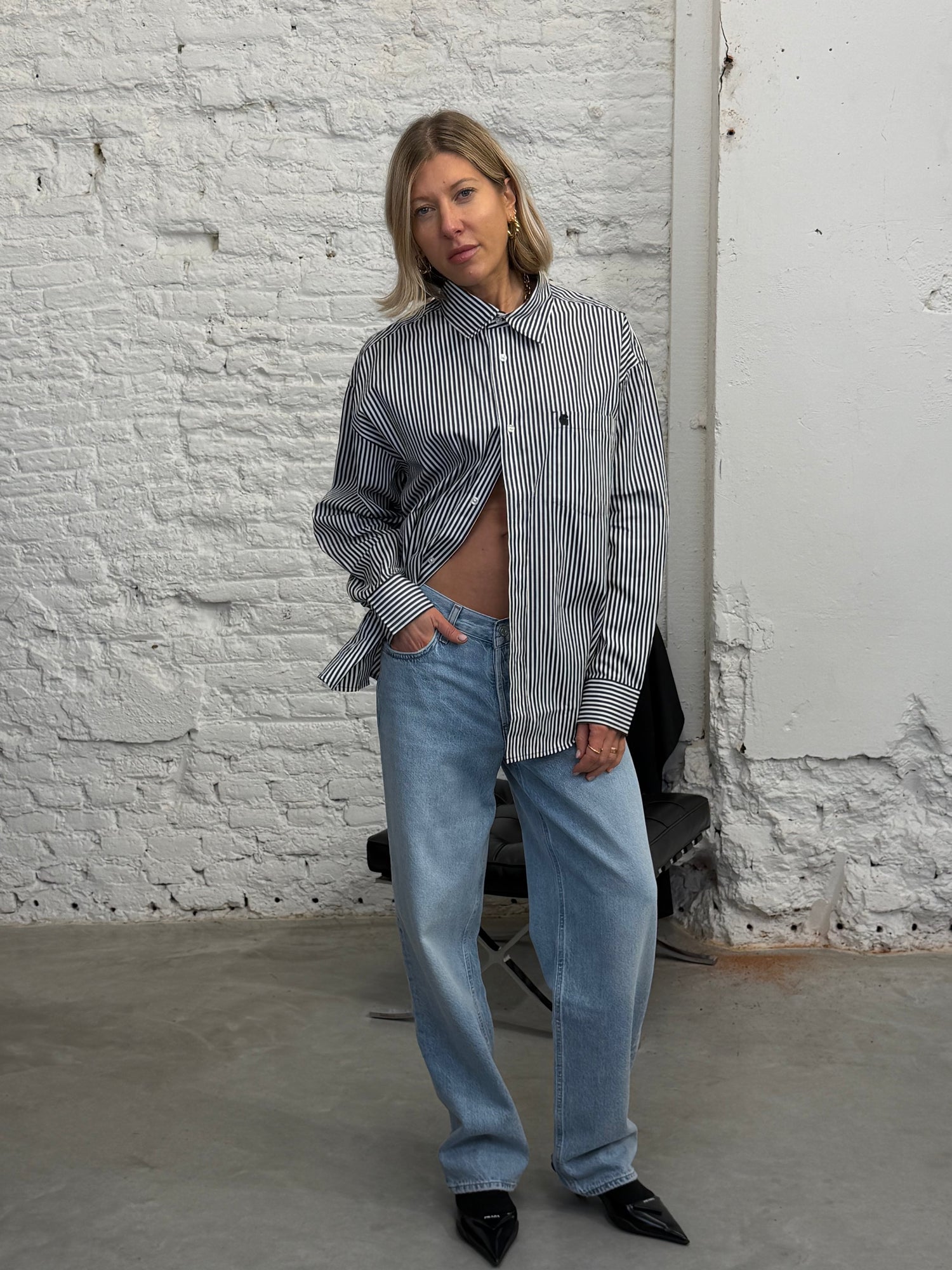 W’ L/S DALDRY STRIPE SHIRT IN BLACK SHIRT CARHARTT 