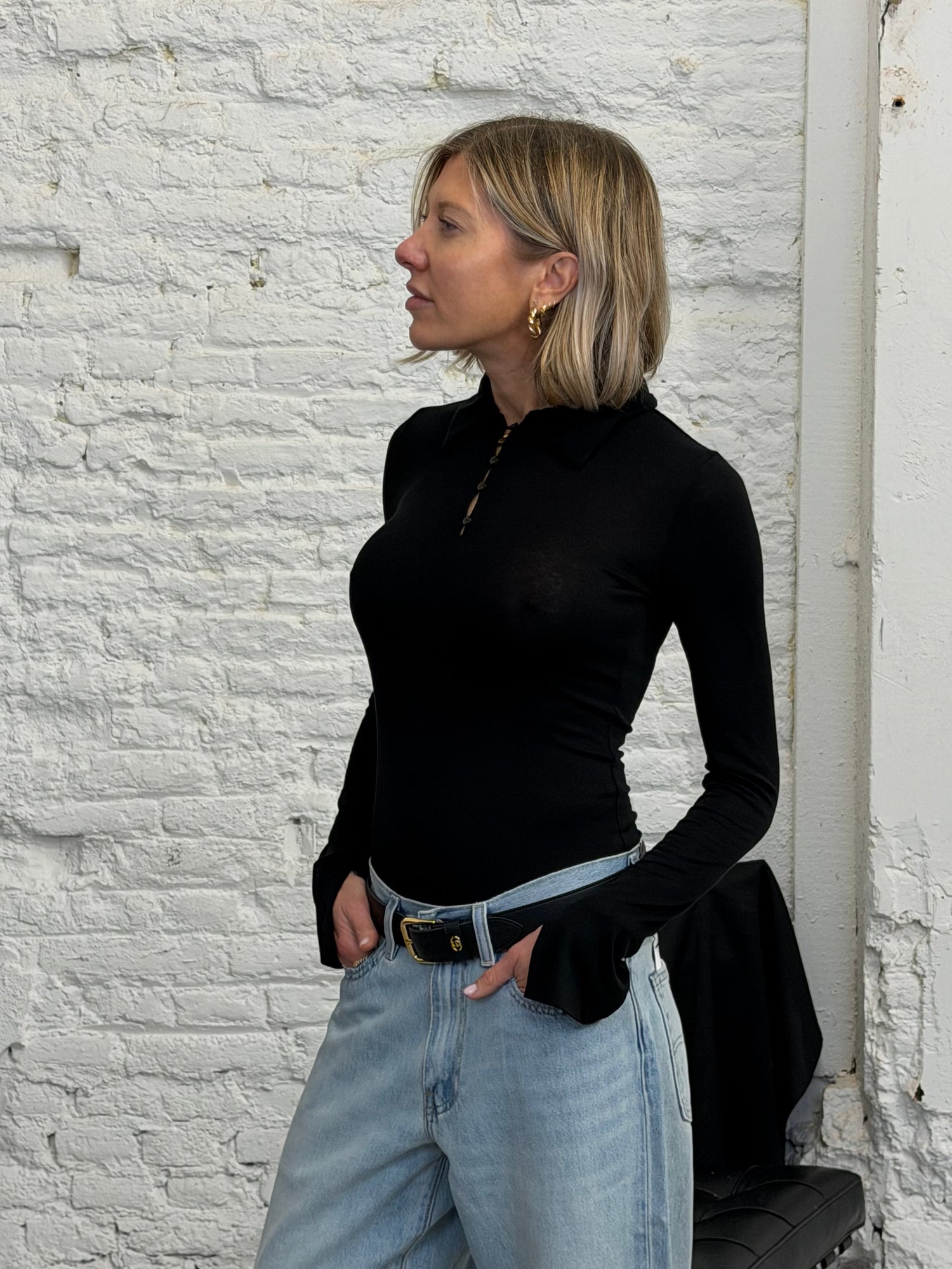 BREE POLO TEE IN BLACK TEE THE GARMENT 