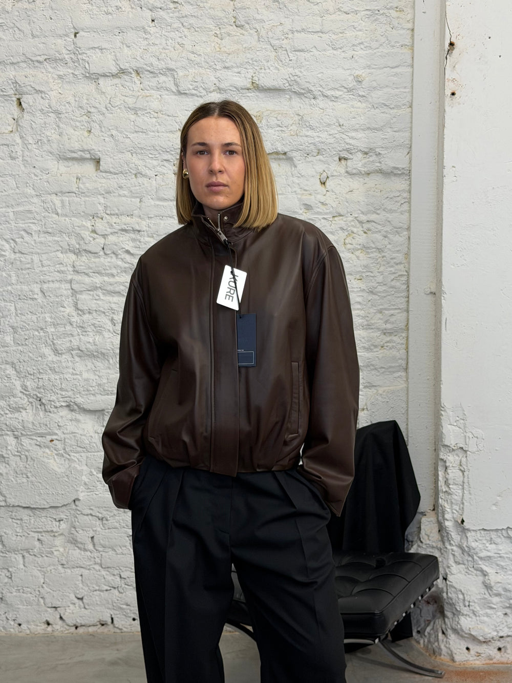 LEON LEATHER BOMBER IN BLACK JACKET ANINE BING 