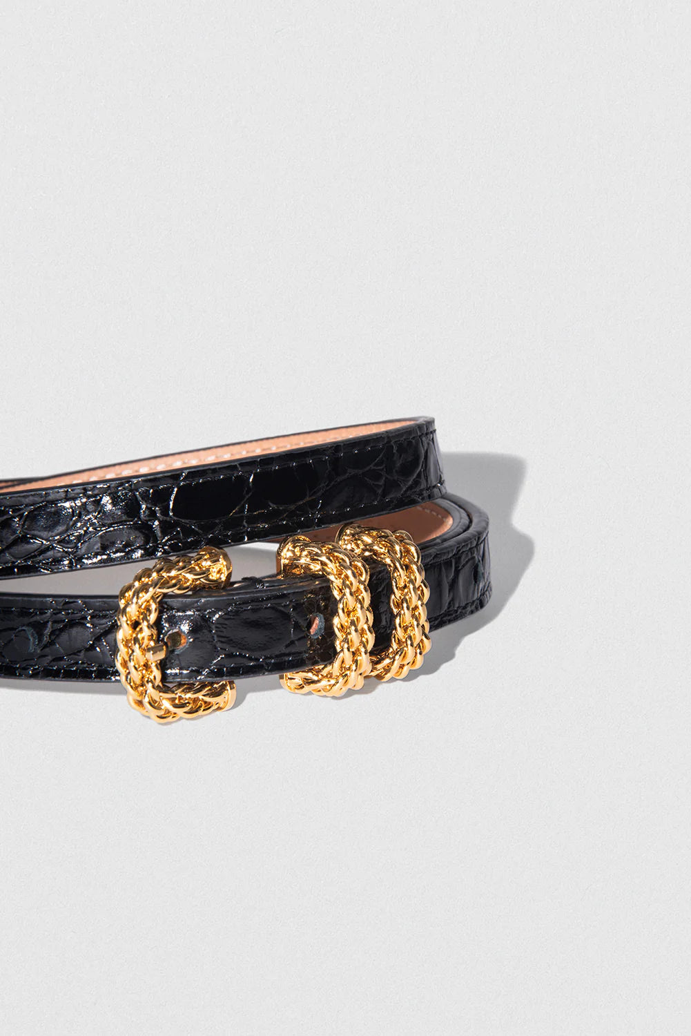 KAT BLACK CIRCULAR CROCO EMBOSSED LEATHER BELT BELT BY FAR 