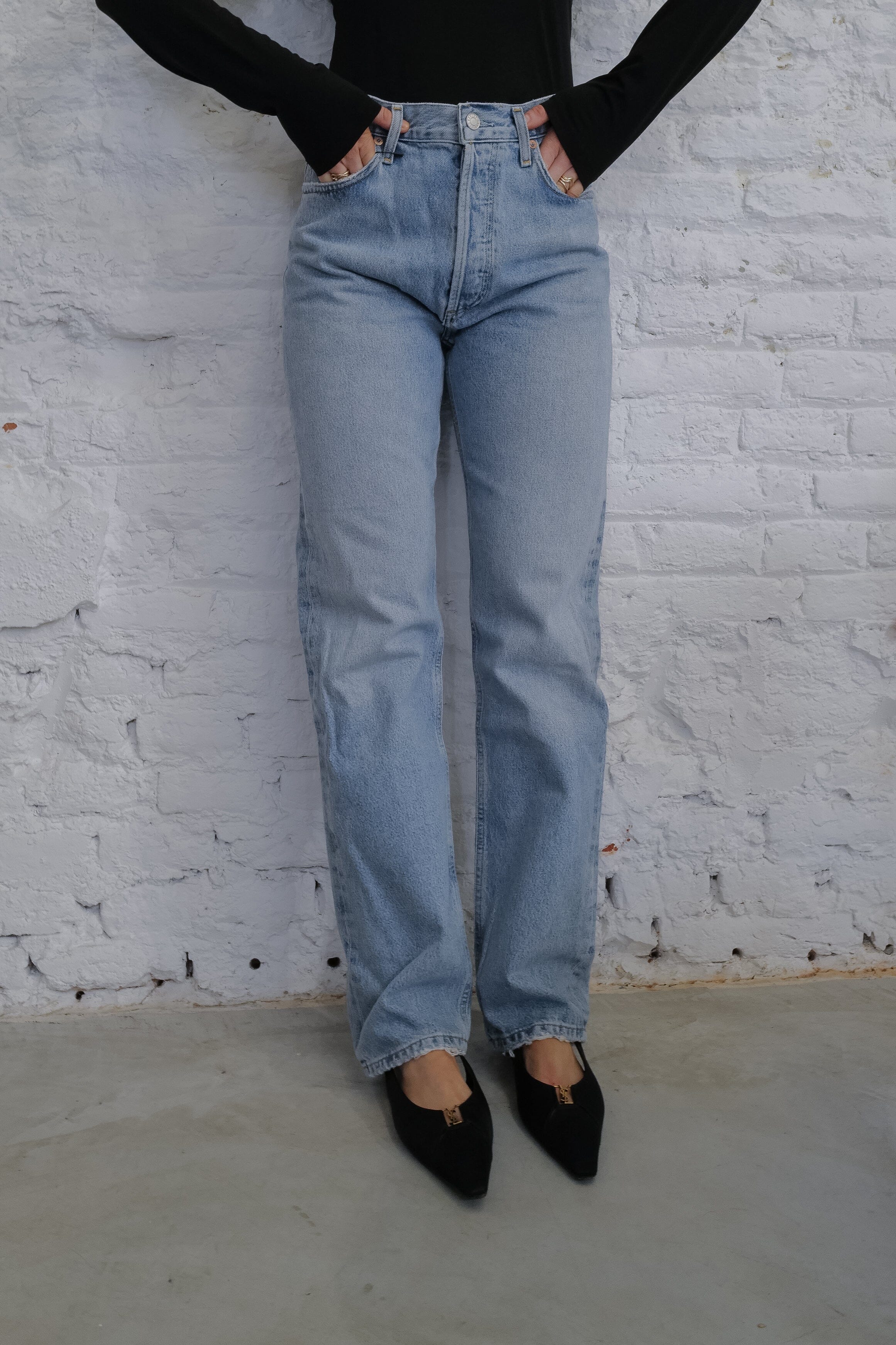 90S PINCH WAIST HIGH RISE STRAIGHT LONG IN FORCE JEANS AGOLDE 