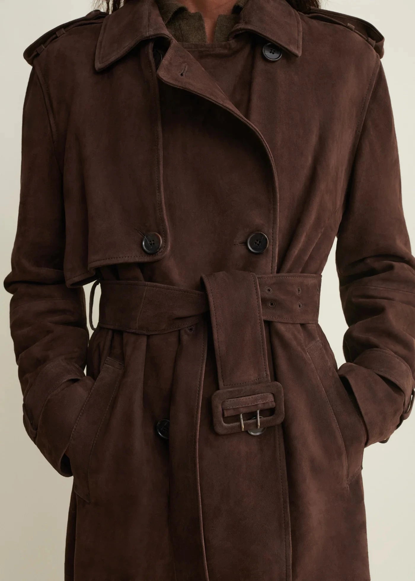 BENEDICT GOAT SUEDE TRENCH IN DARK BROWN COAT ARMA 