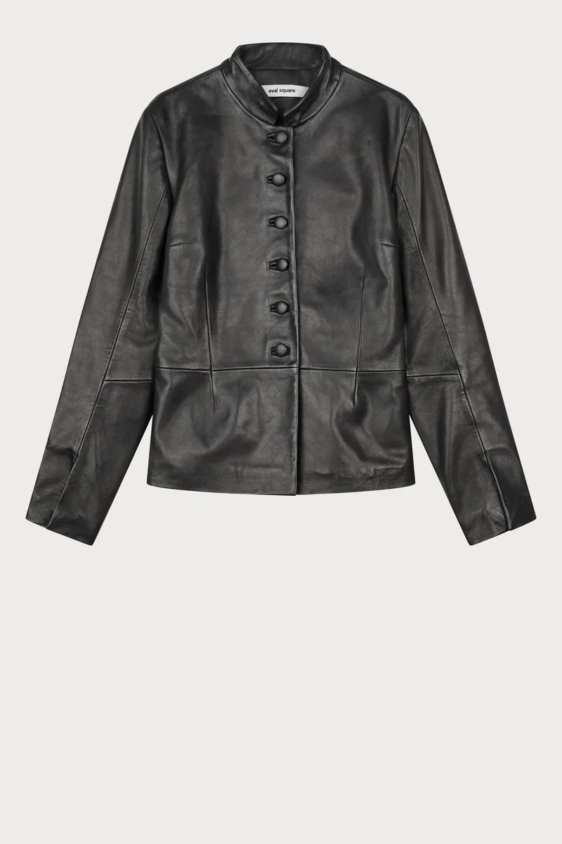 LEVI LEATHER BLAZER IN BLACK BLAZER OVAL SQUARE 